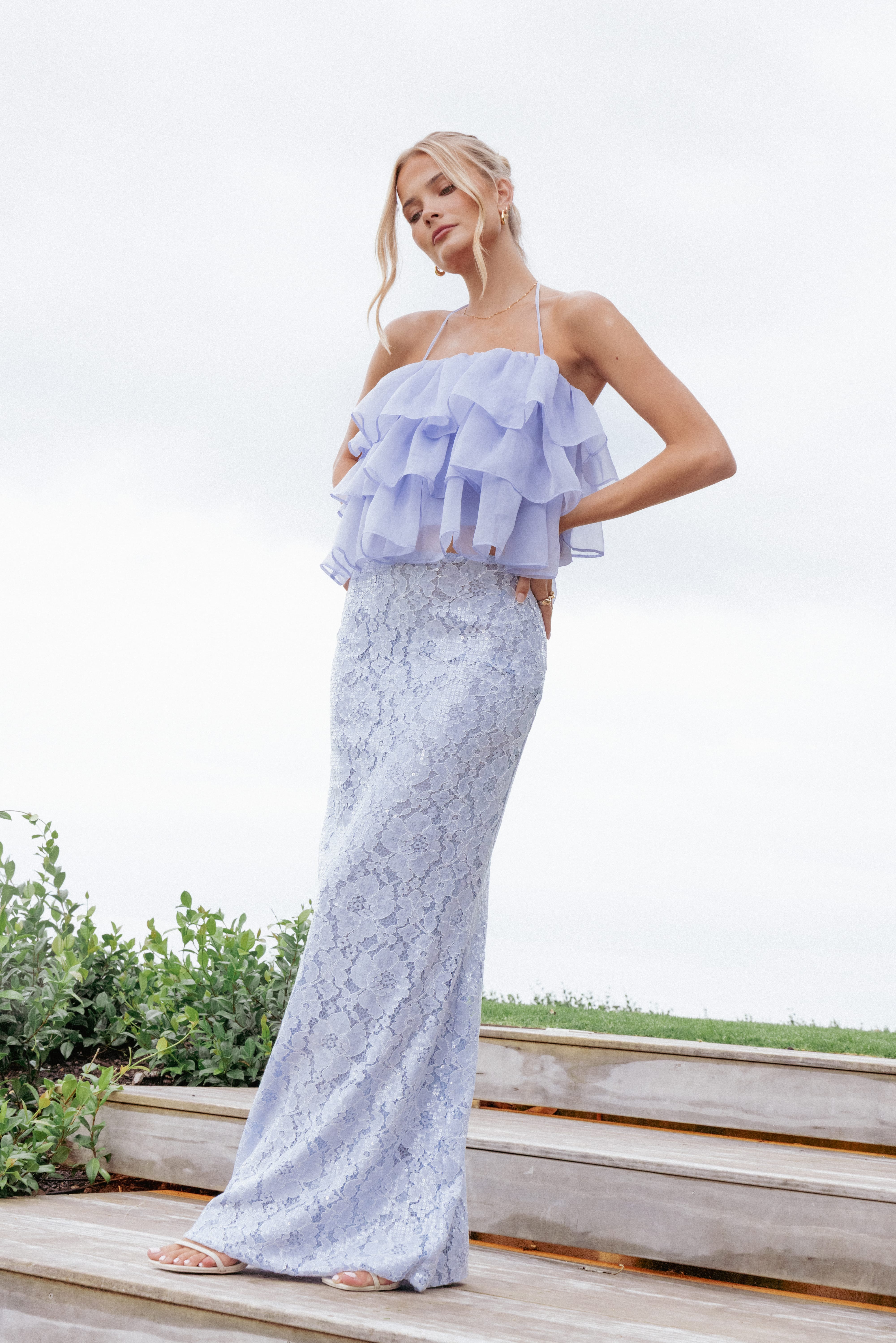 Taelya Flounce Top - Blue | Petal & Pup USA