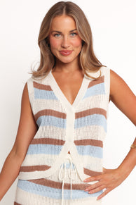 Petal and Pup USA TOPS Talia Knit Vest Top - Tan Blue