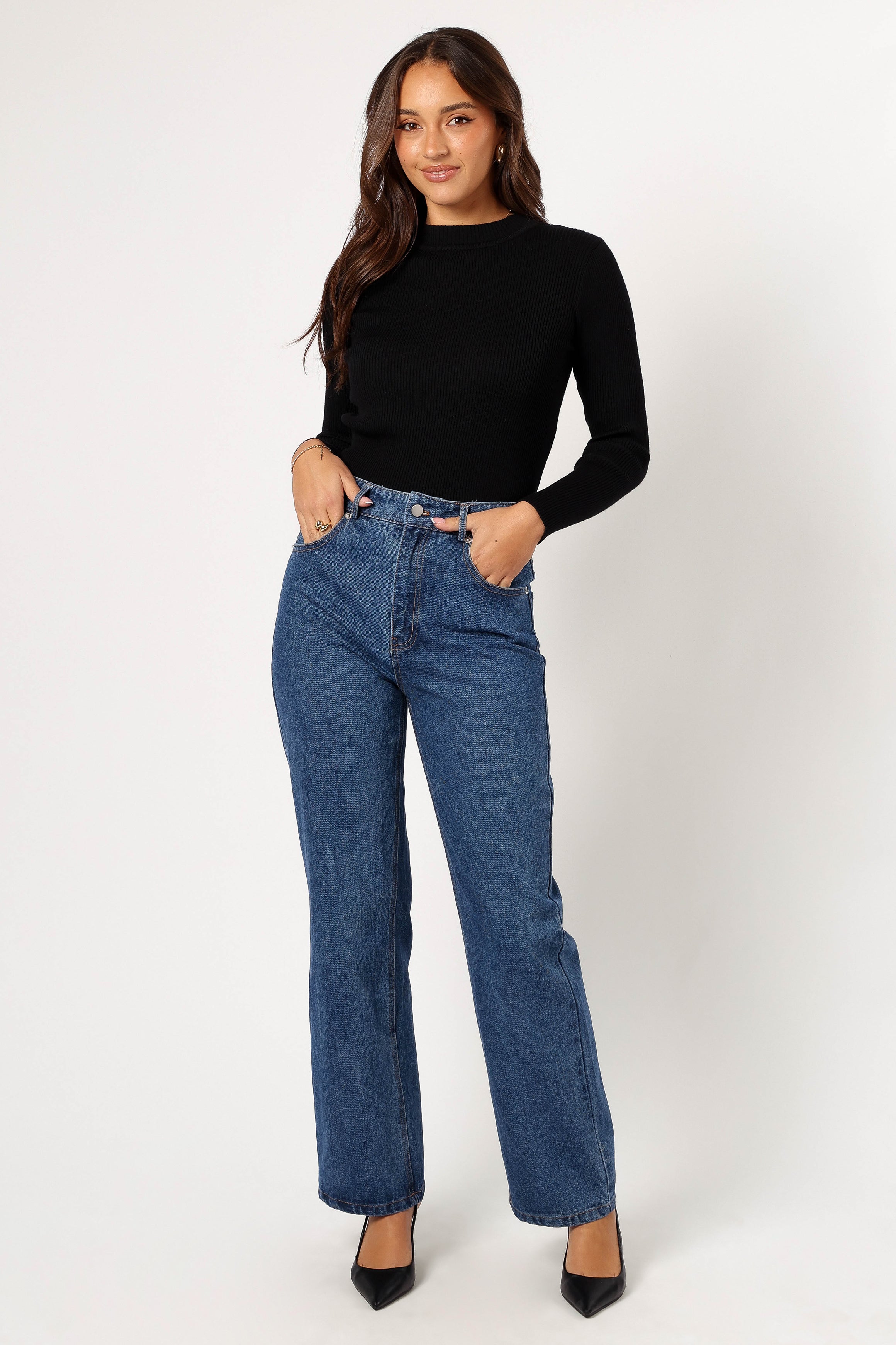 Petal and Pup USA TOPS Tammy Ribbed Knit Top - Black