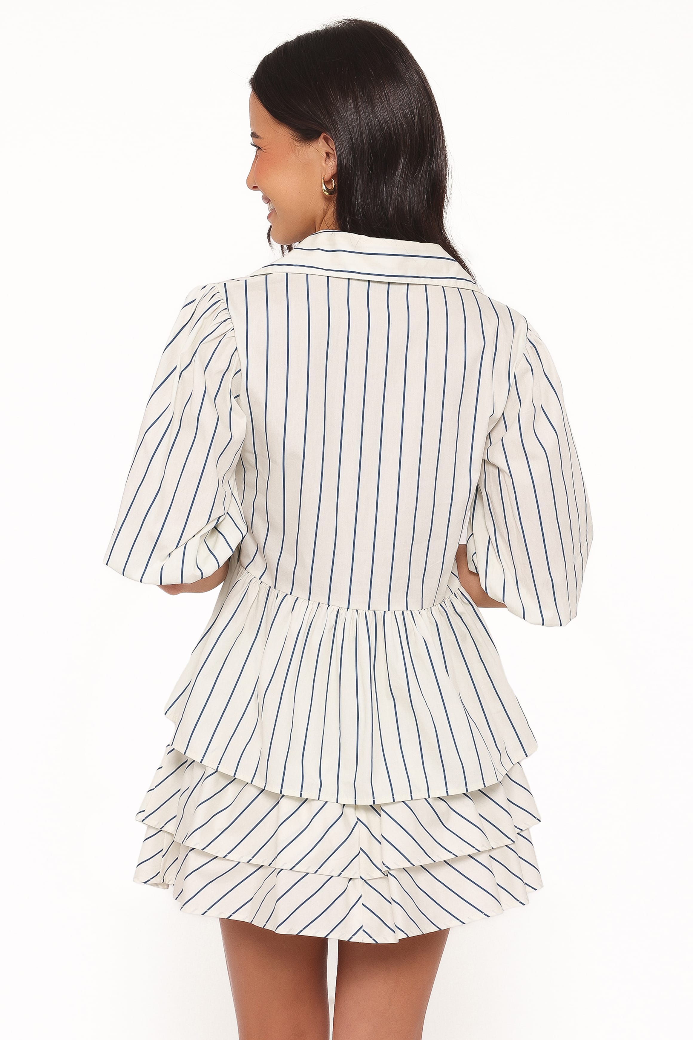 Petal and Pup USA TOPS Thomas Short Sleeve Peplum Top - Yellow/Blue Stripe