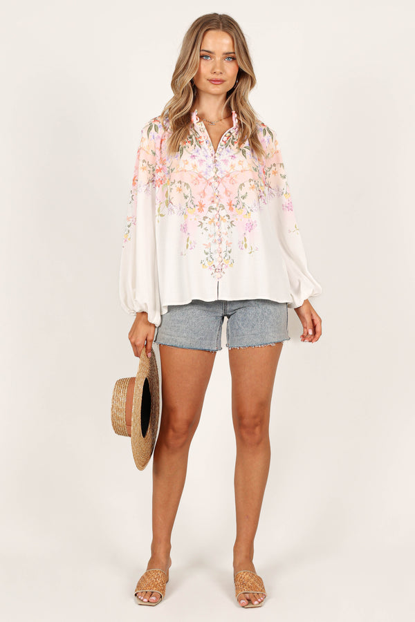 Petal and Pup USA TOPS Tiarna Shirt - White Floral