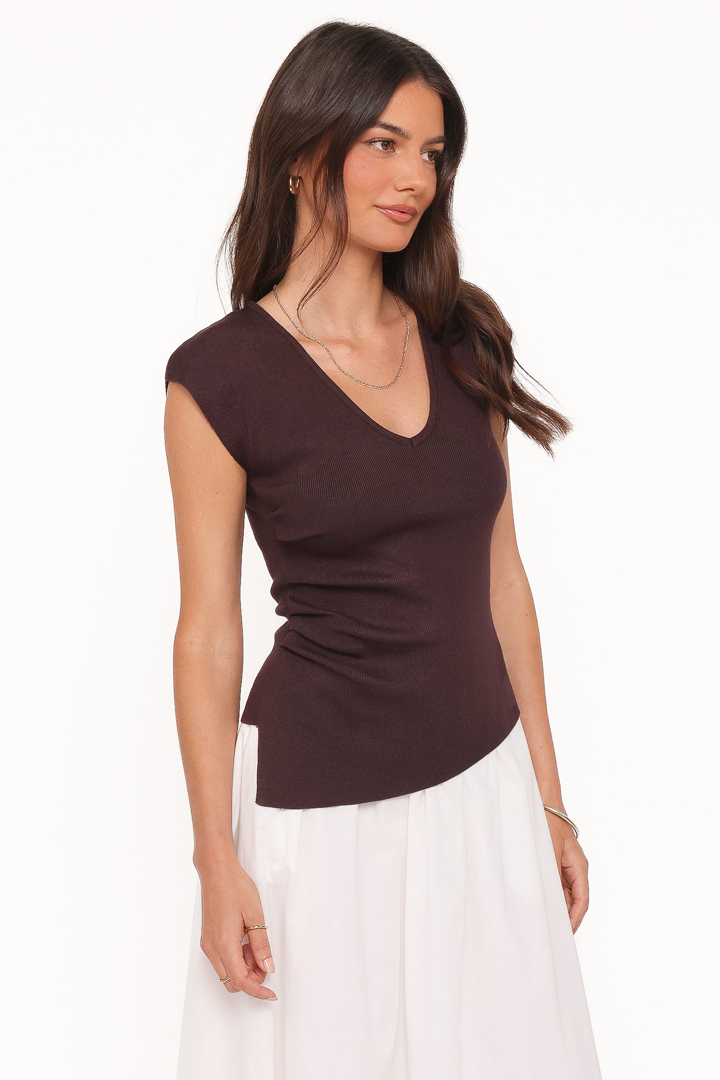Petal and Pup USA TOPS Tori Side Cinch Knitted Top - Chocolate Brown
