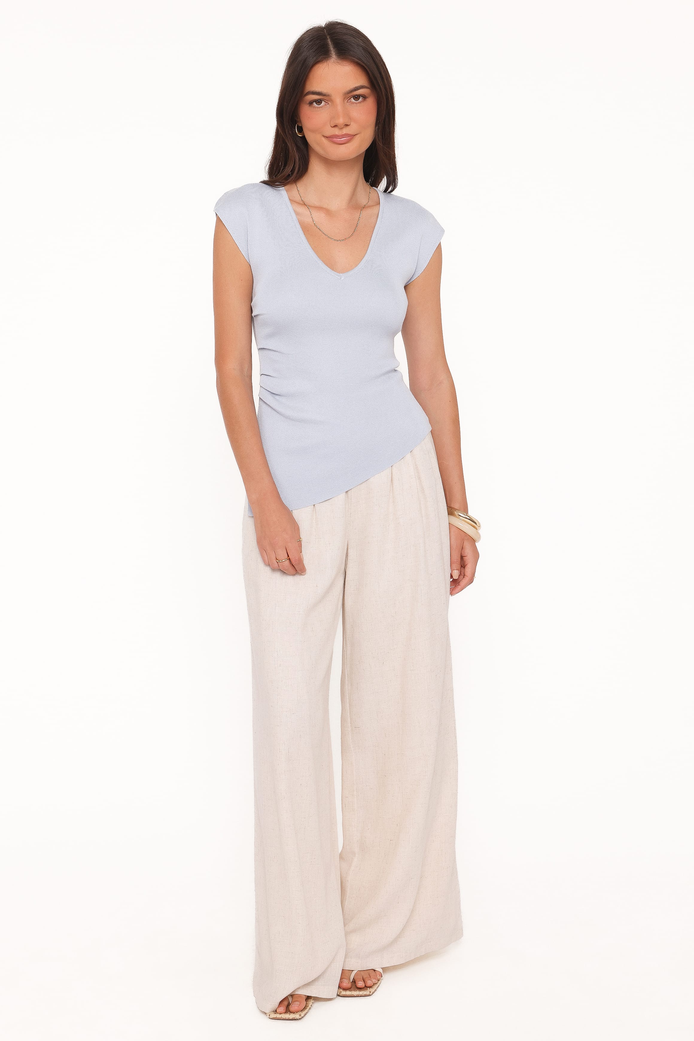 Petal and Pup USA TOPS Tori Side Cinch Knitted Top - Light Blue