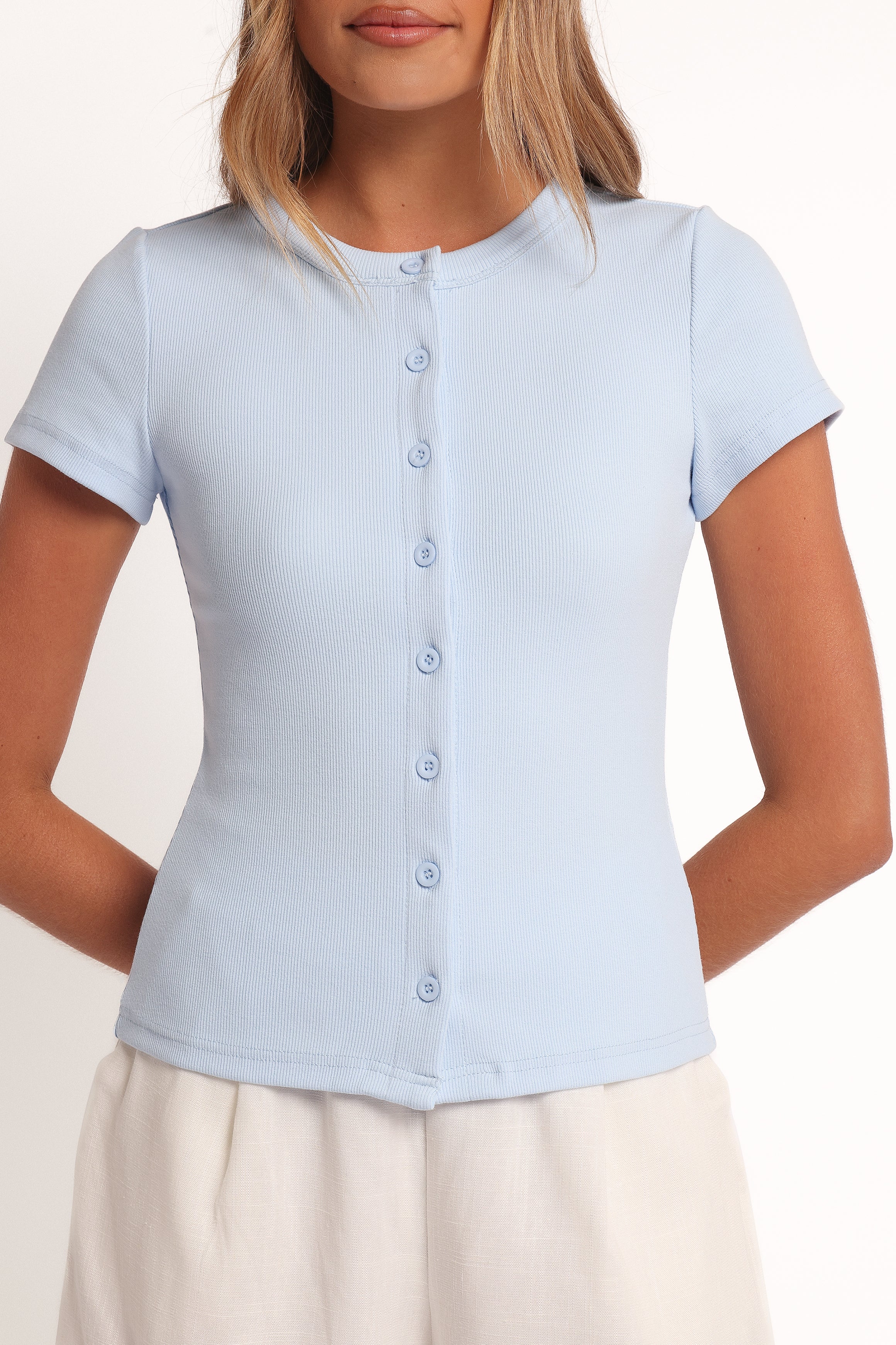 Petal and Pup USA TOPS Tylarah Short Sleeve Cardigan Top - Light Blue