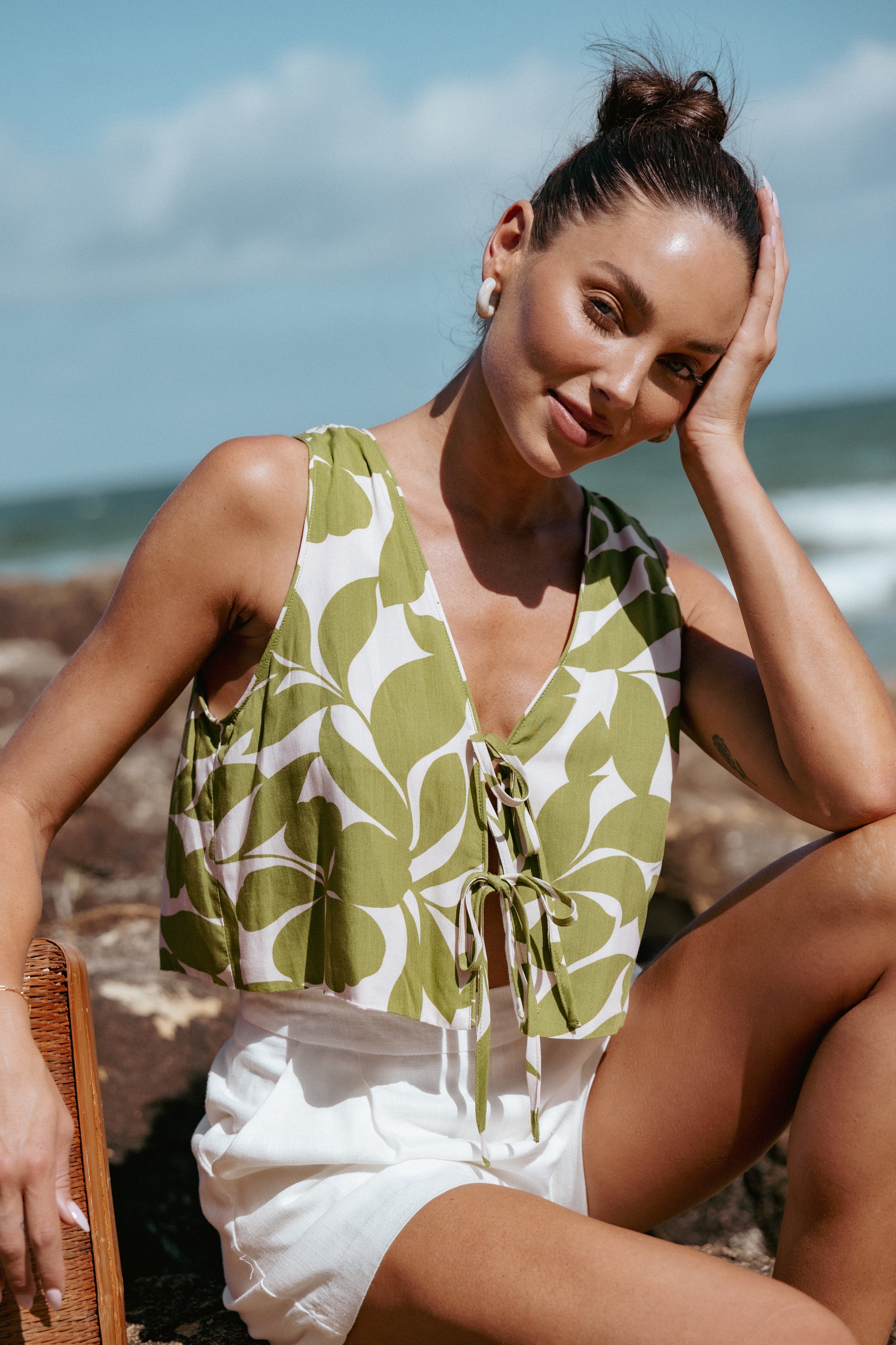 Petal and Pup USA TOPS Valia Tie Top - Green Floral