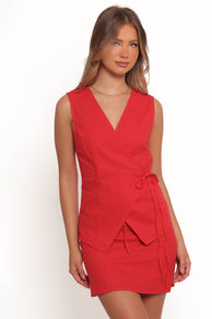 Petal and Pup USA TOPS Vanni Wrap Front Linen Top - Red