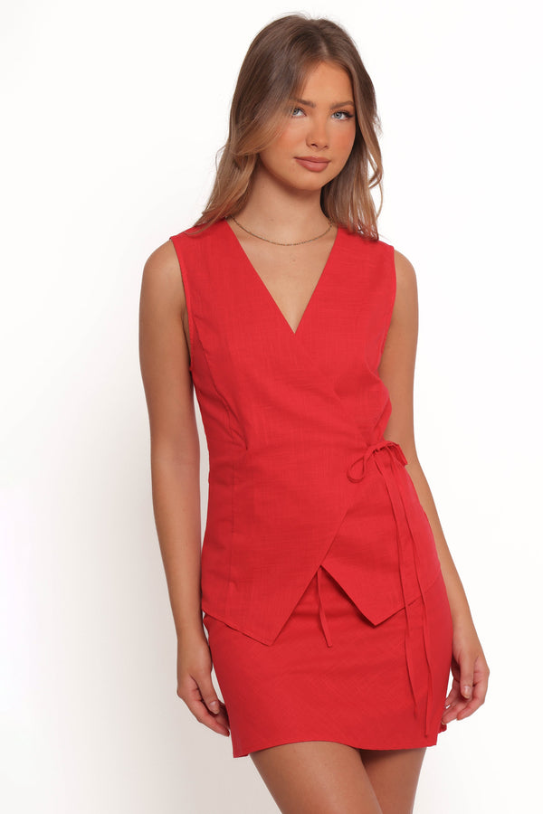Petal and Pup USA TOPS Vanni Wrap Front Linen Top - Red