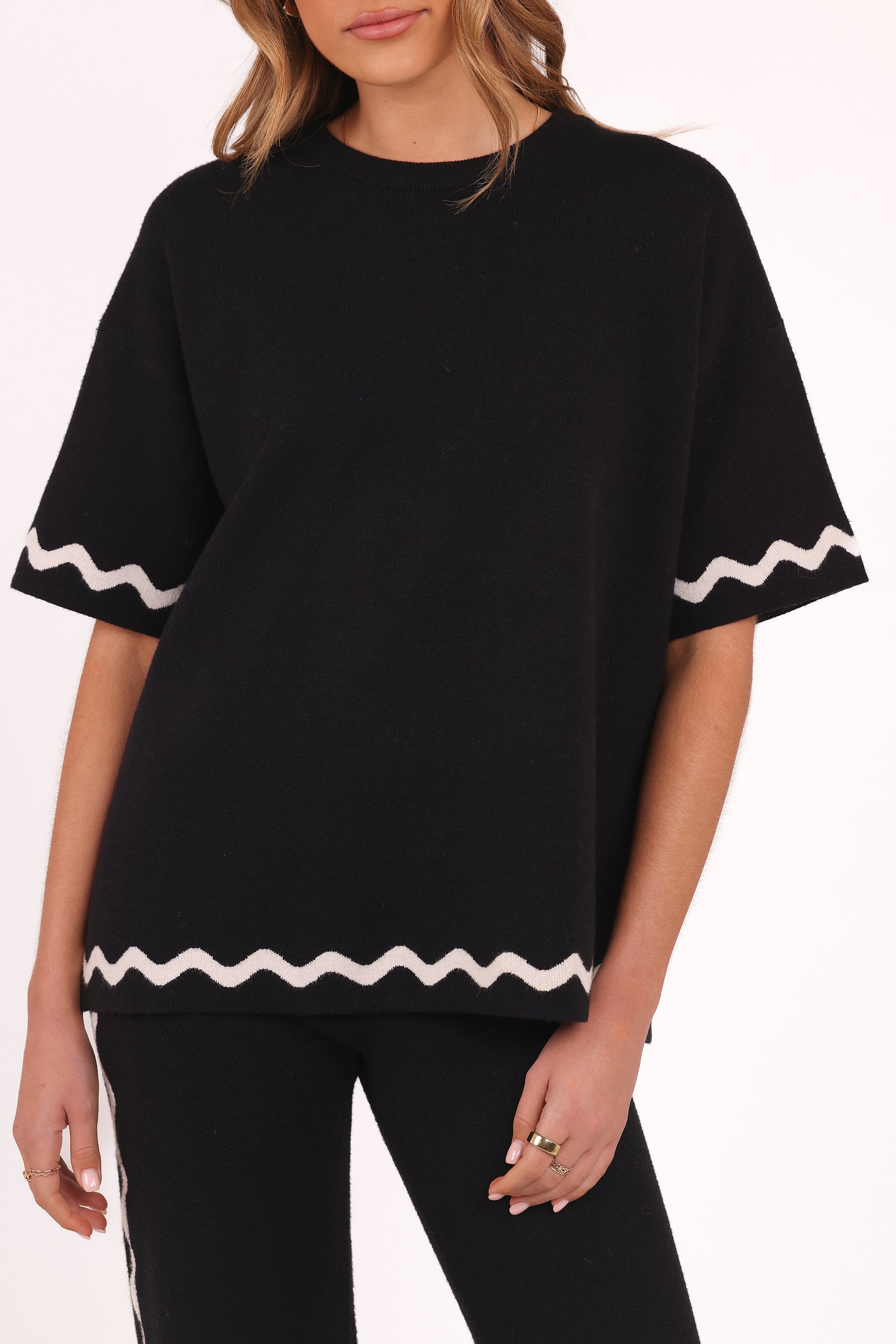 Petal and Pup USA TOPS Vespa Knitted Tee - Black White