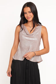 Petal and Pup USA TOPS Vita Cowl Neck Cami Top - Champagne