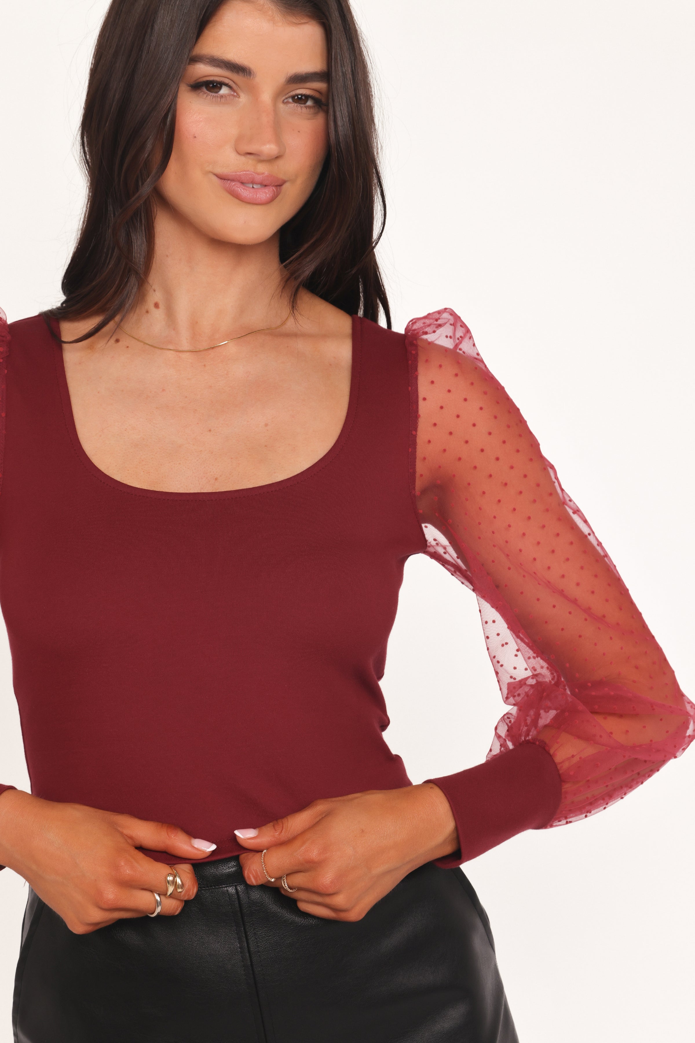Petal and Pup USA TOPS Wesson Sheer Sleeve Top - Merlot