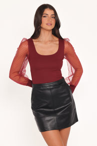 Petal and Pup USA TOPS Wesson Sheer Sleeve Top - Merlot