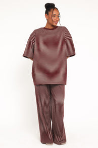 Petal and Pup USA TOPS Wilda Oversized Tee - Burgundy Cream Stripe