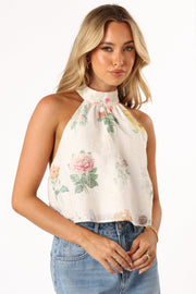 Petal and Pup USA TOPS Willa Halterneck Top - White Floral