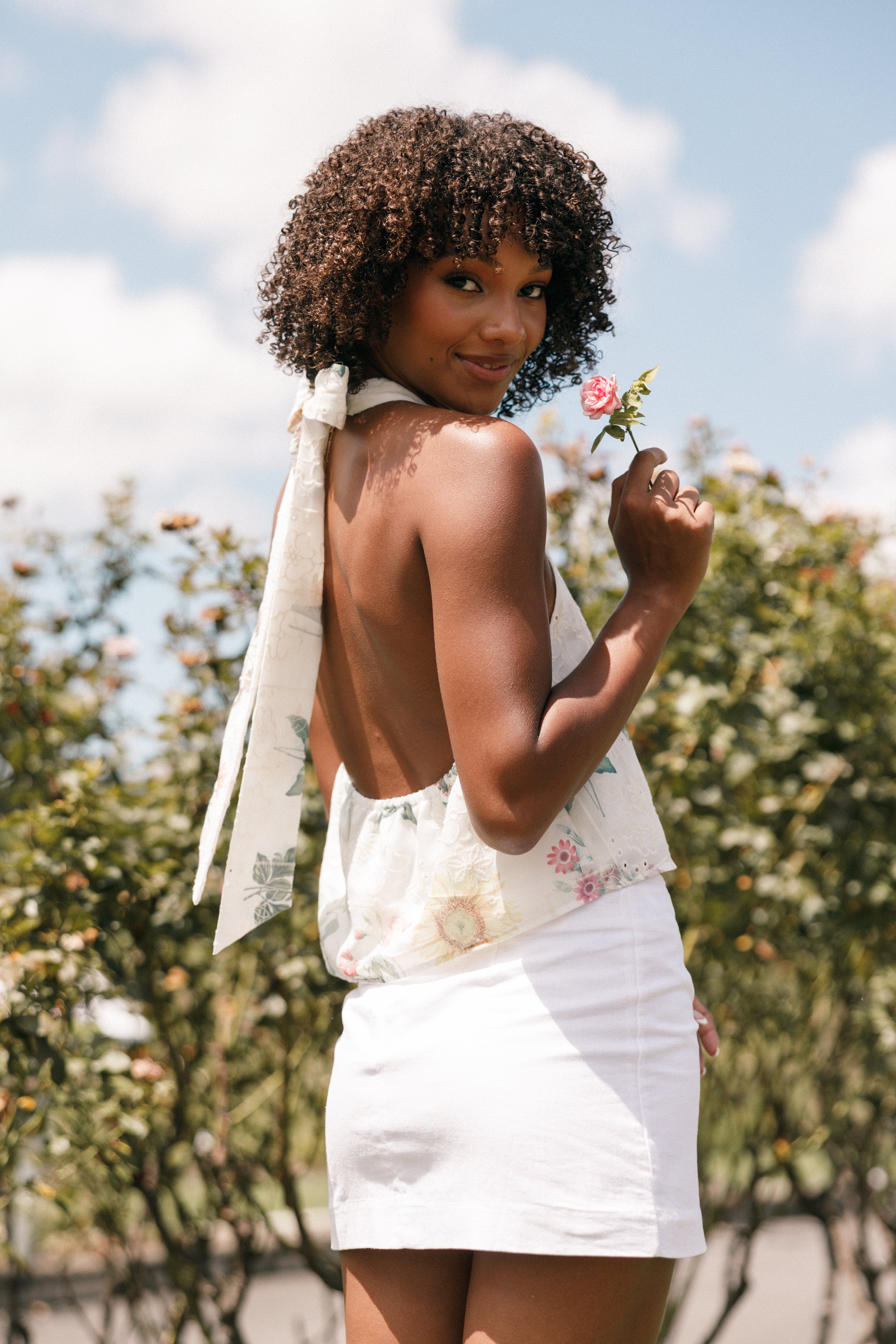 Petal and Pup USA TOPS Willa Halterneck Top - White Floral