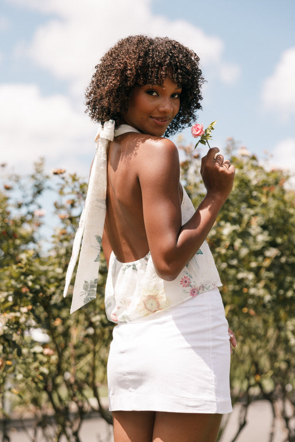Petal and Pup USA TOPS Willa Halterneck Top - White Floral