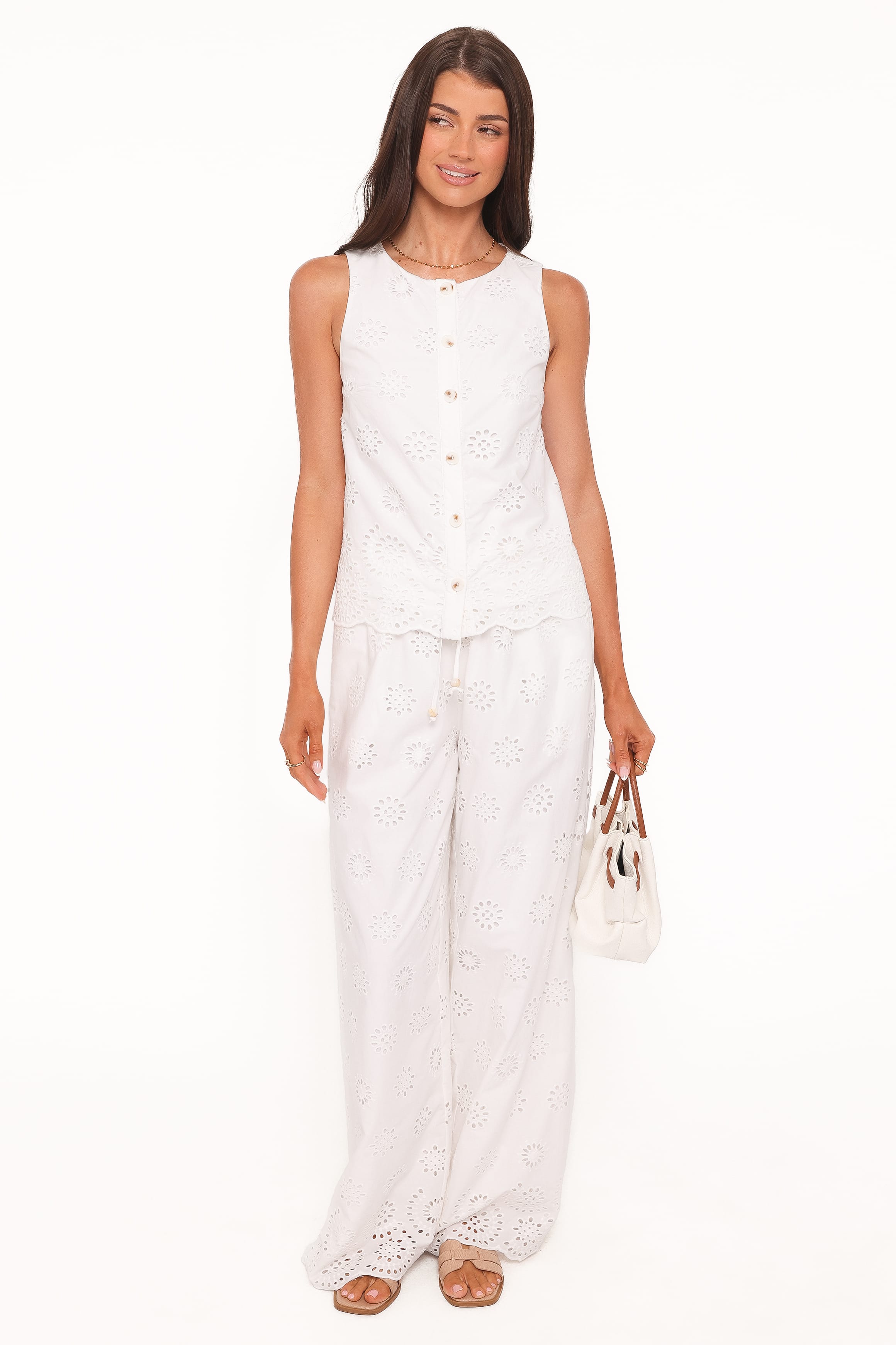 Petal and Pup USA TOPS Winny Button Front Top - White Broderie