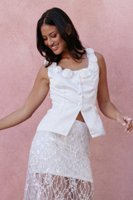 Petal and Pup USA TOPS Xara Satin Vest with Rosettes - Ivory