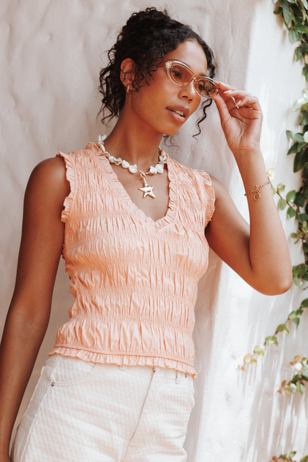 Petal and Pup USA TOPS Xenia Smocked Top - Peach