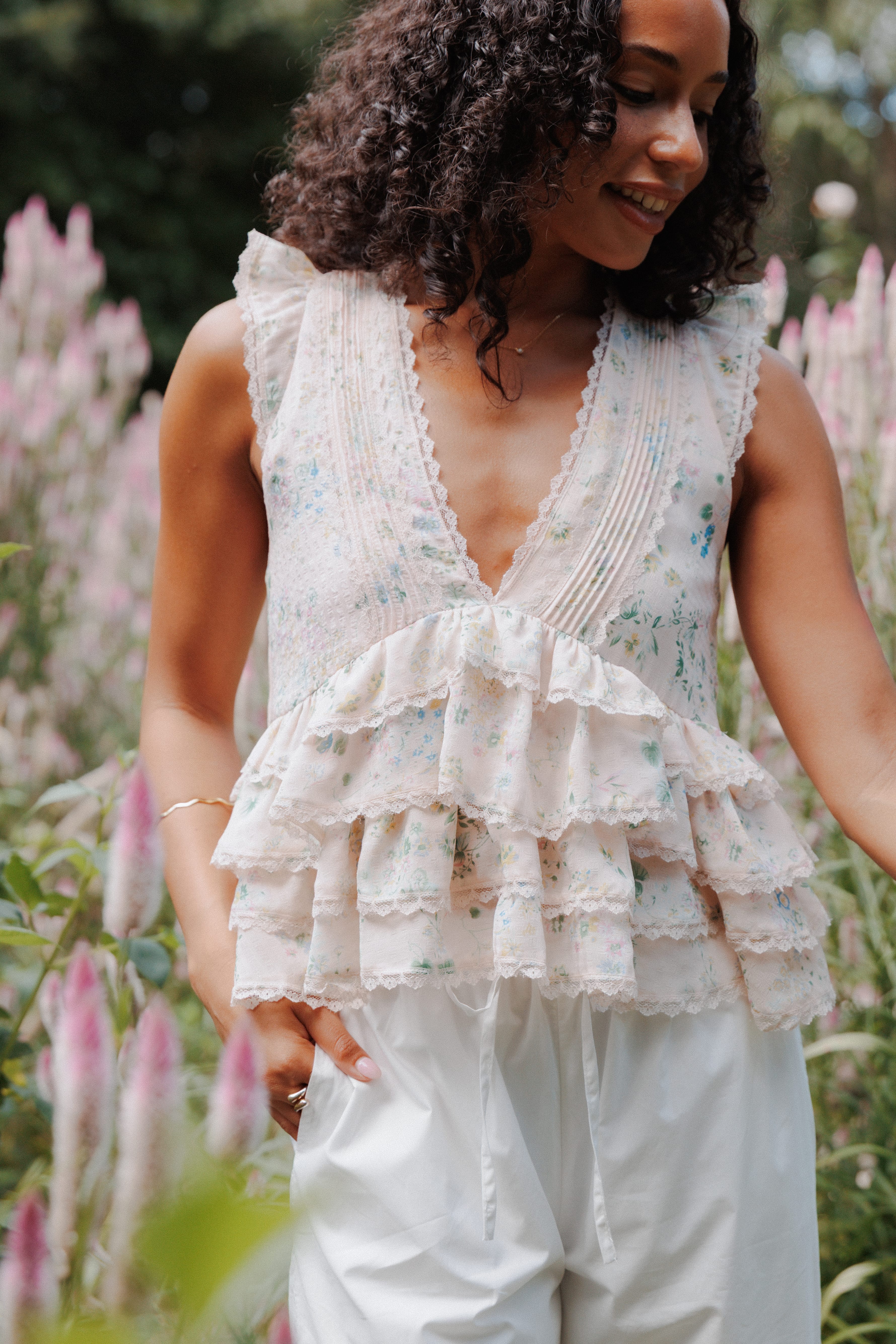 Yana Ruffle Top - Pastel Pink Floral | Petal & Pup USA