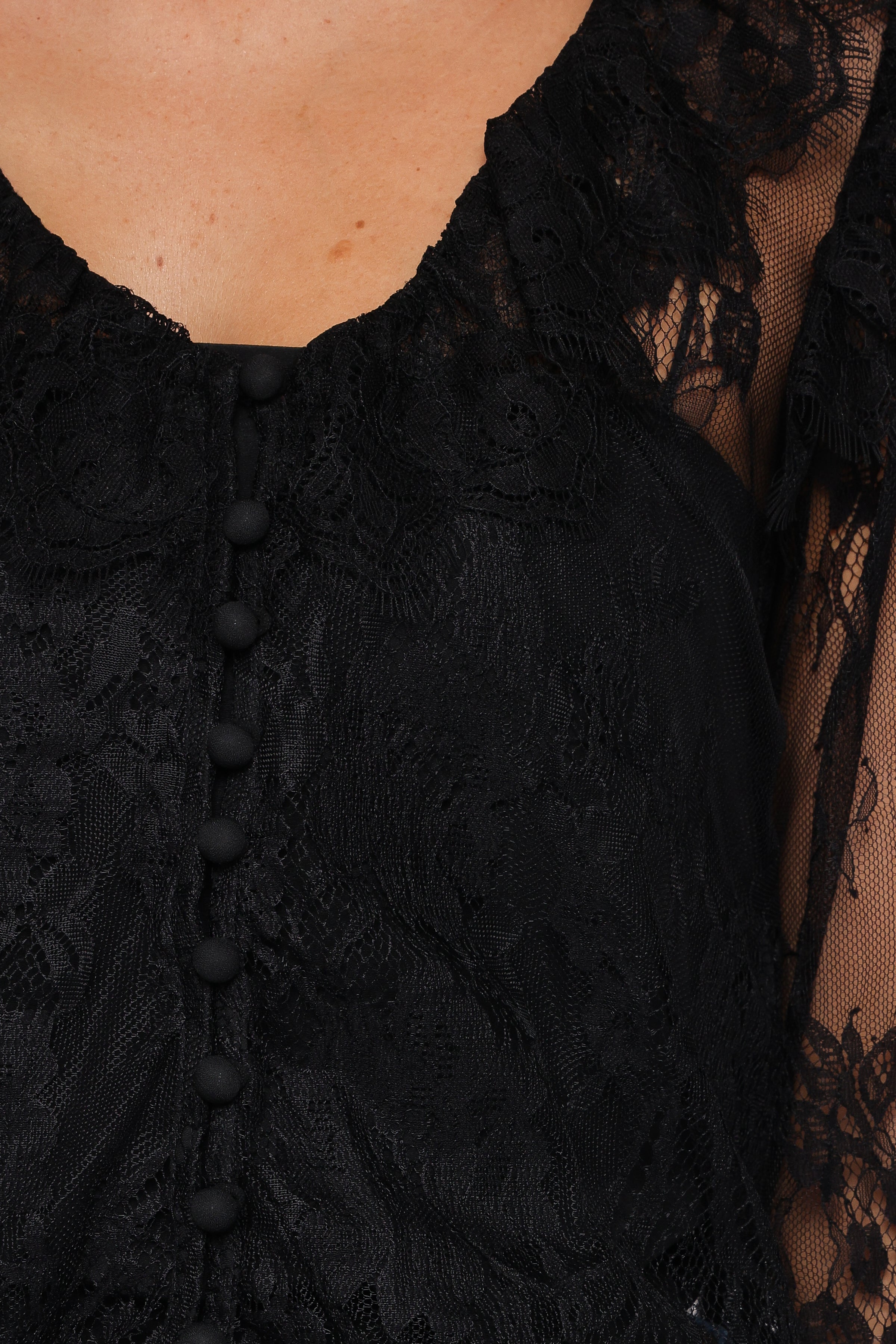 Petal and Pup USA TOPS Yeva Lace Button Up Blouse - Black