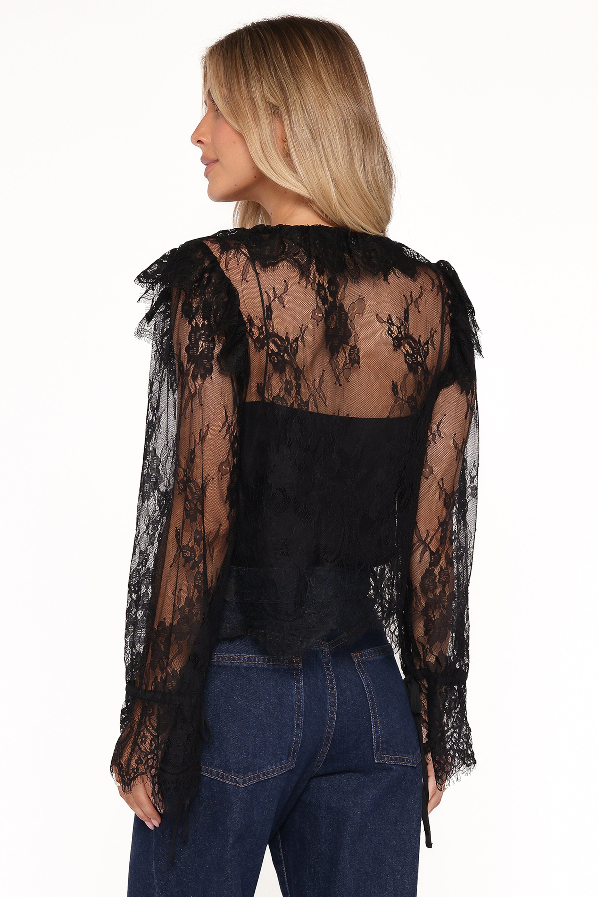 Petal and Pup USA TOPS Yeva Lace Button Up Blouse - Black