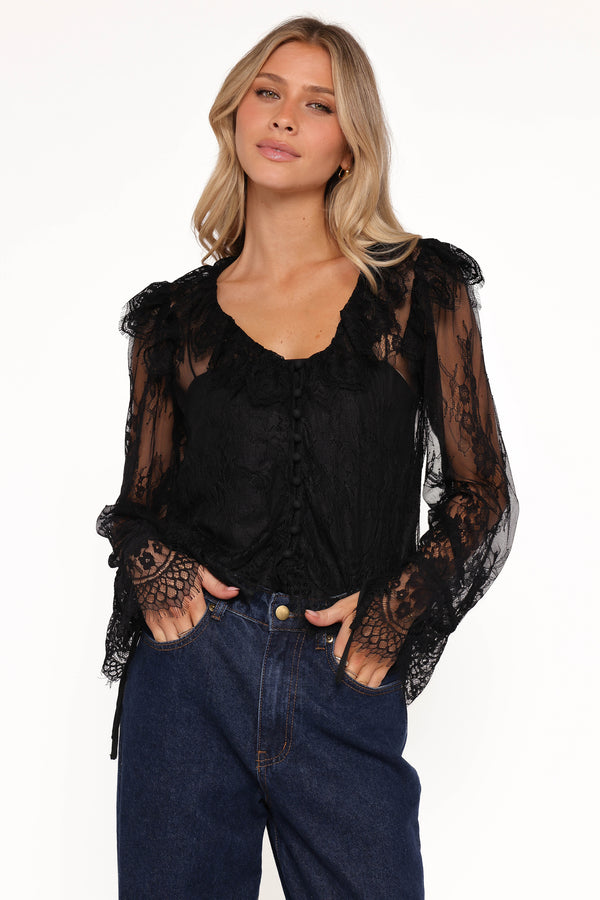 Petal and Pup USA TOPS Yeva Lace Button Up Blouse - Black