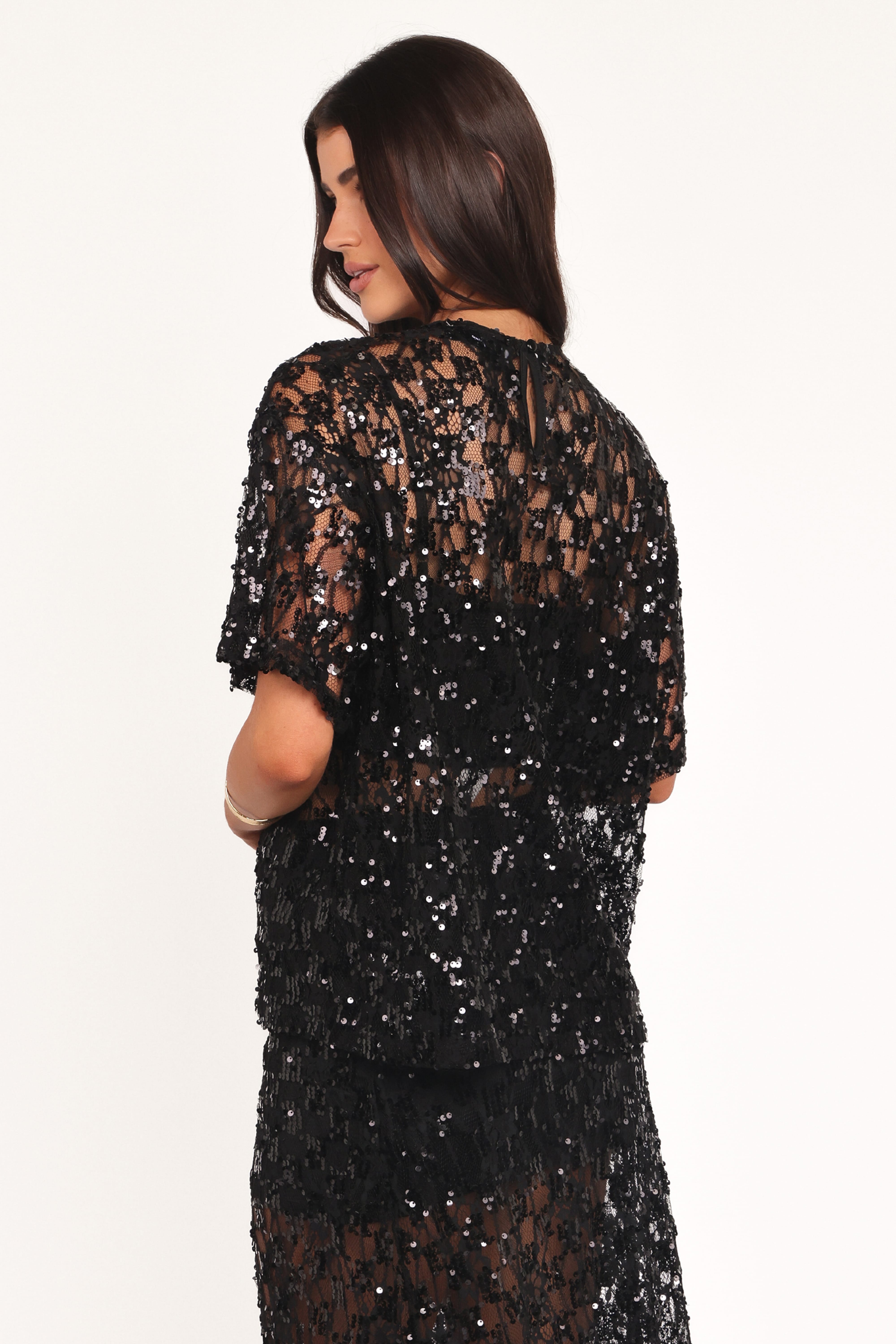 Yonder Sheer Lace Tee Top - Black | Petal & Pup USA
