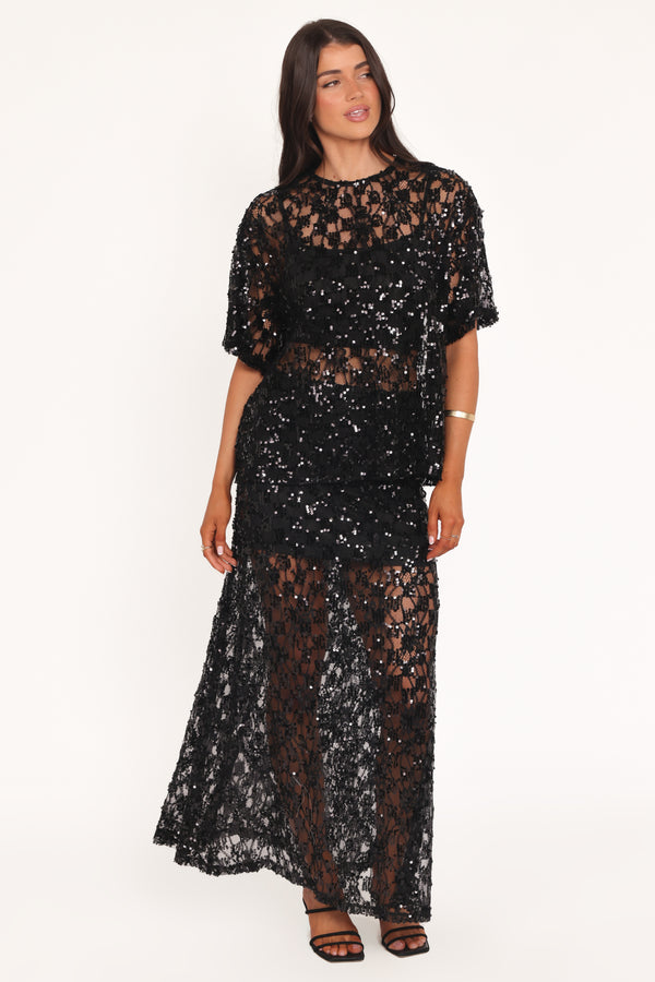 Petal and Pup USA TOPS Yonder Sheer Lace Tee Top - Black
