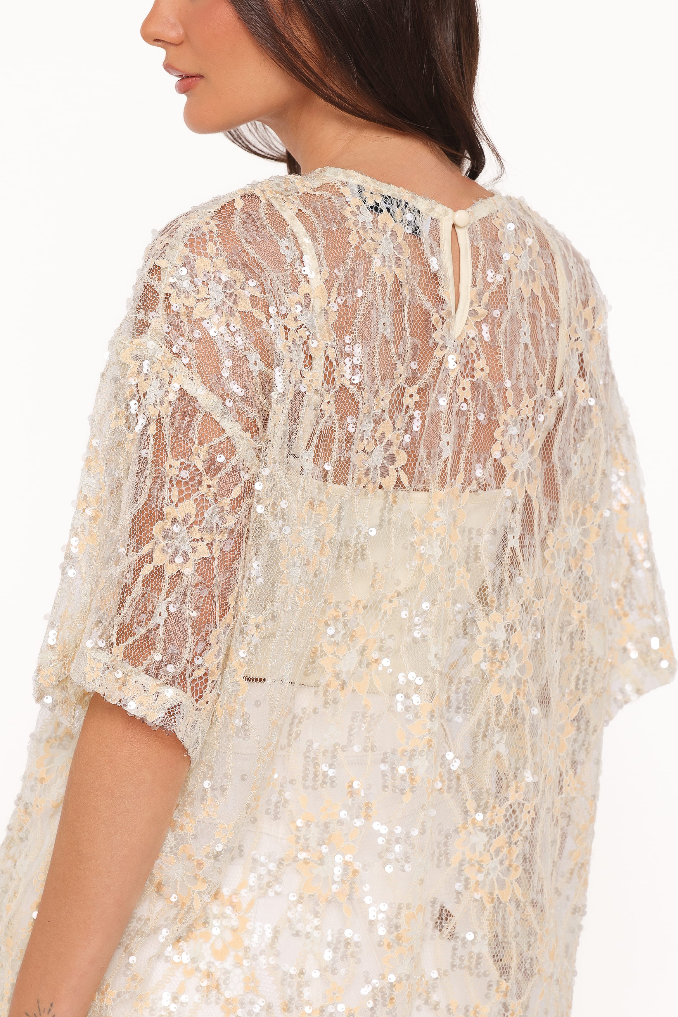 Petal and Pup USA TOPS Yonder Sheer Lace Tee Top - Pale Yellow