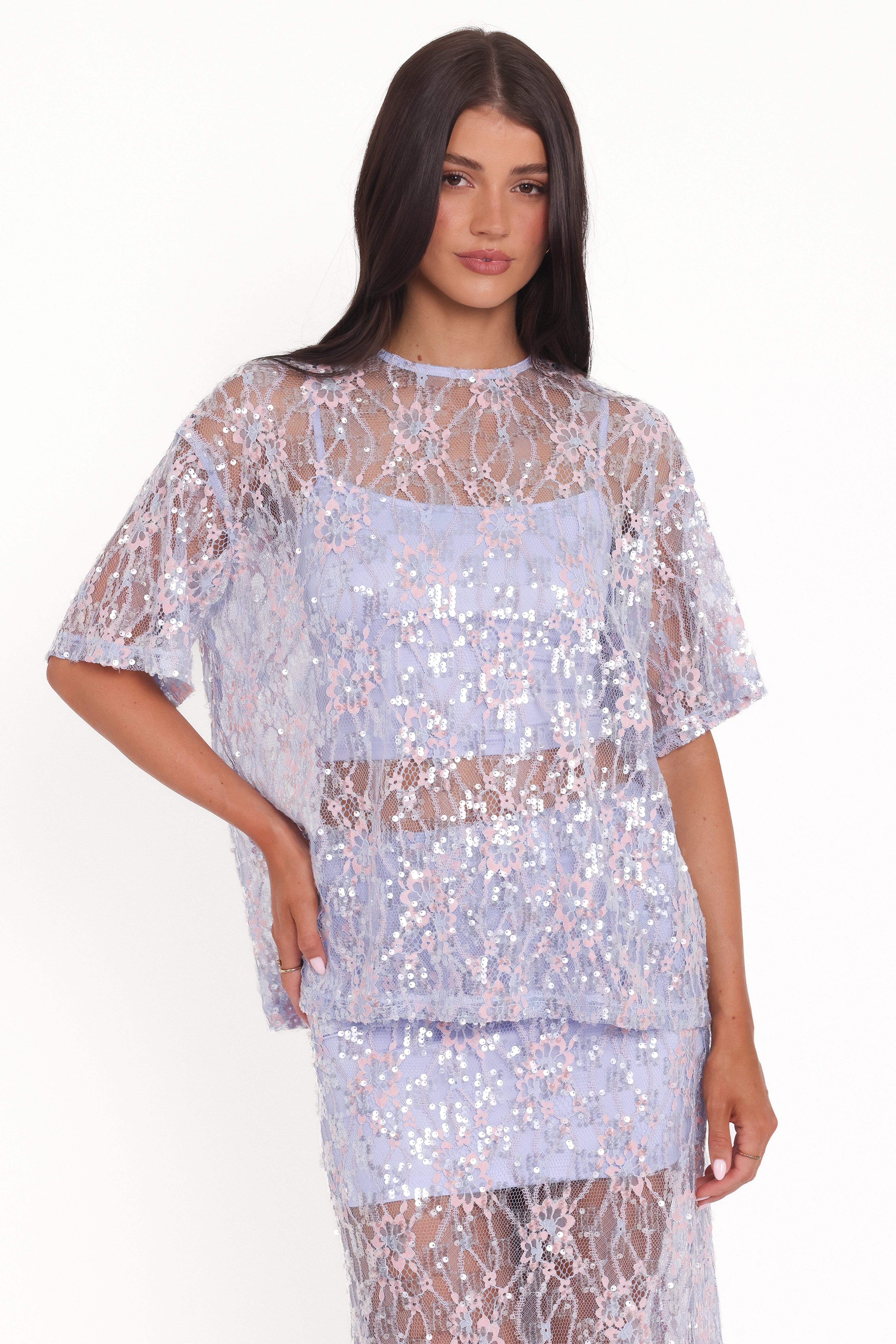 Yonder Sheer Lace Tee Top - Purple | Petal & Pup USA