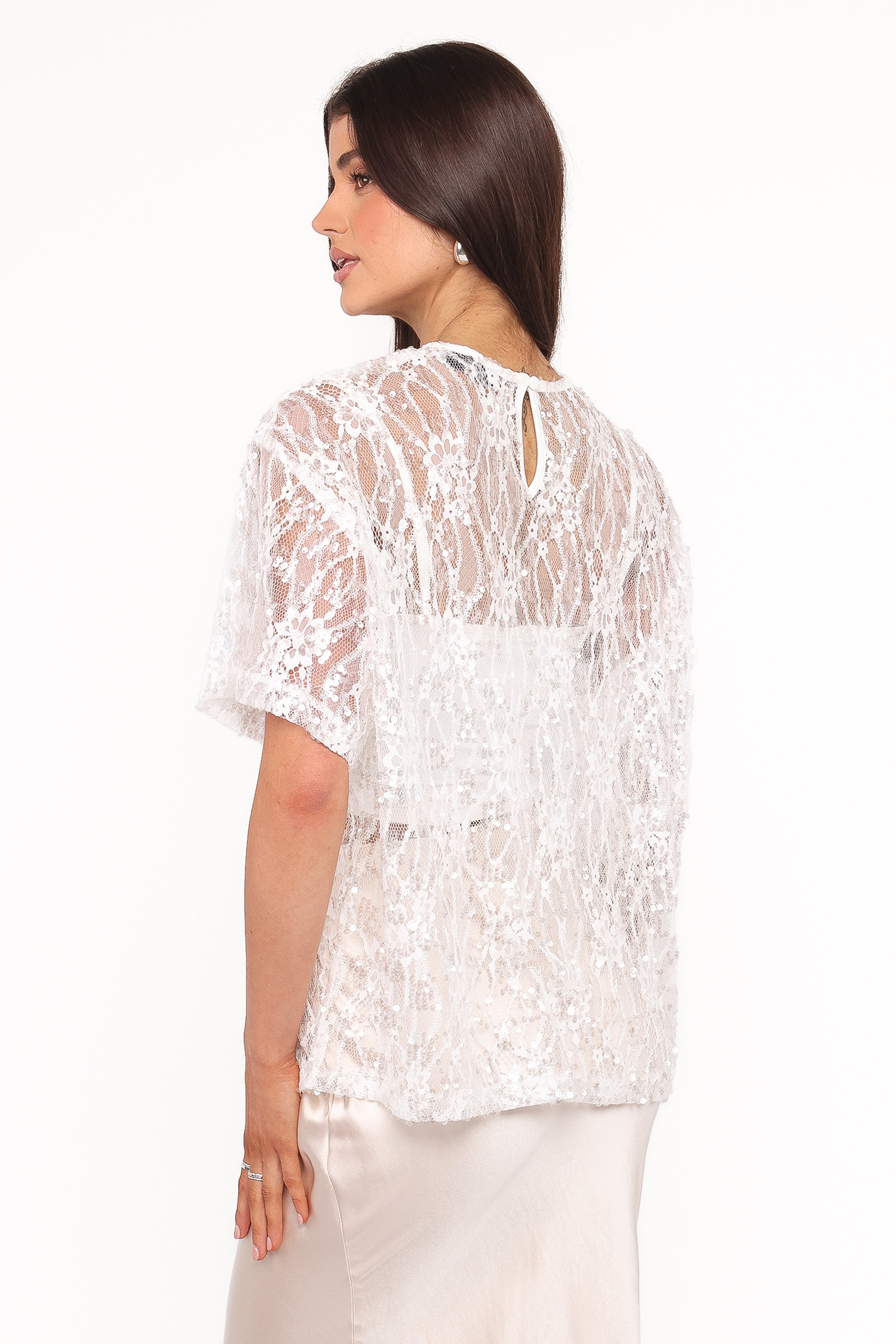 Petal and Pup USA TOPS Yonder Sheer Lace Tee Top - White