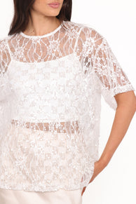 Petal and Pup USA TOPS Yonder Sheer Lace Tee Top - White