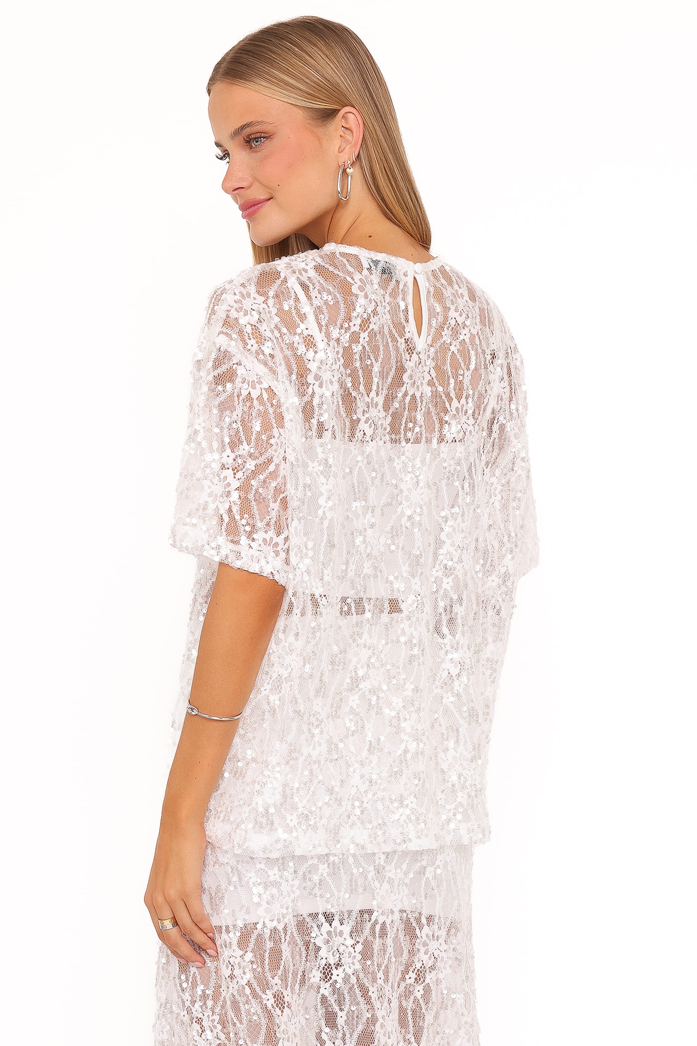 Yonder Sheer Lace Tee Top - White | Petal & Pup USA