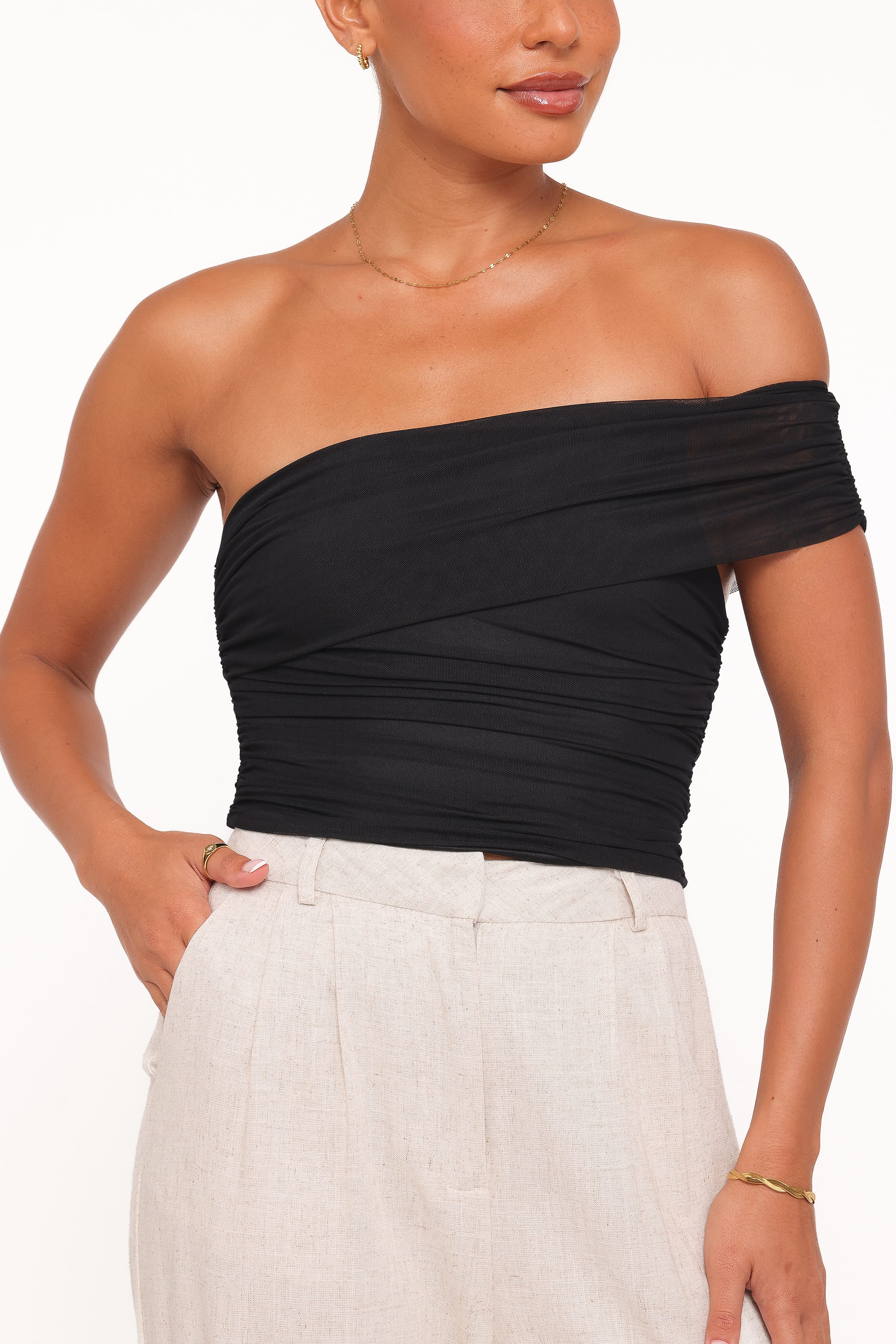 Petal and Pup USA TOPS Zachary One Shoulder Top - Black