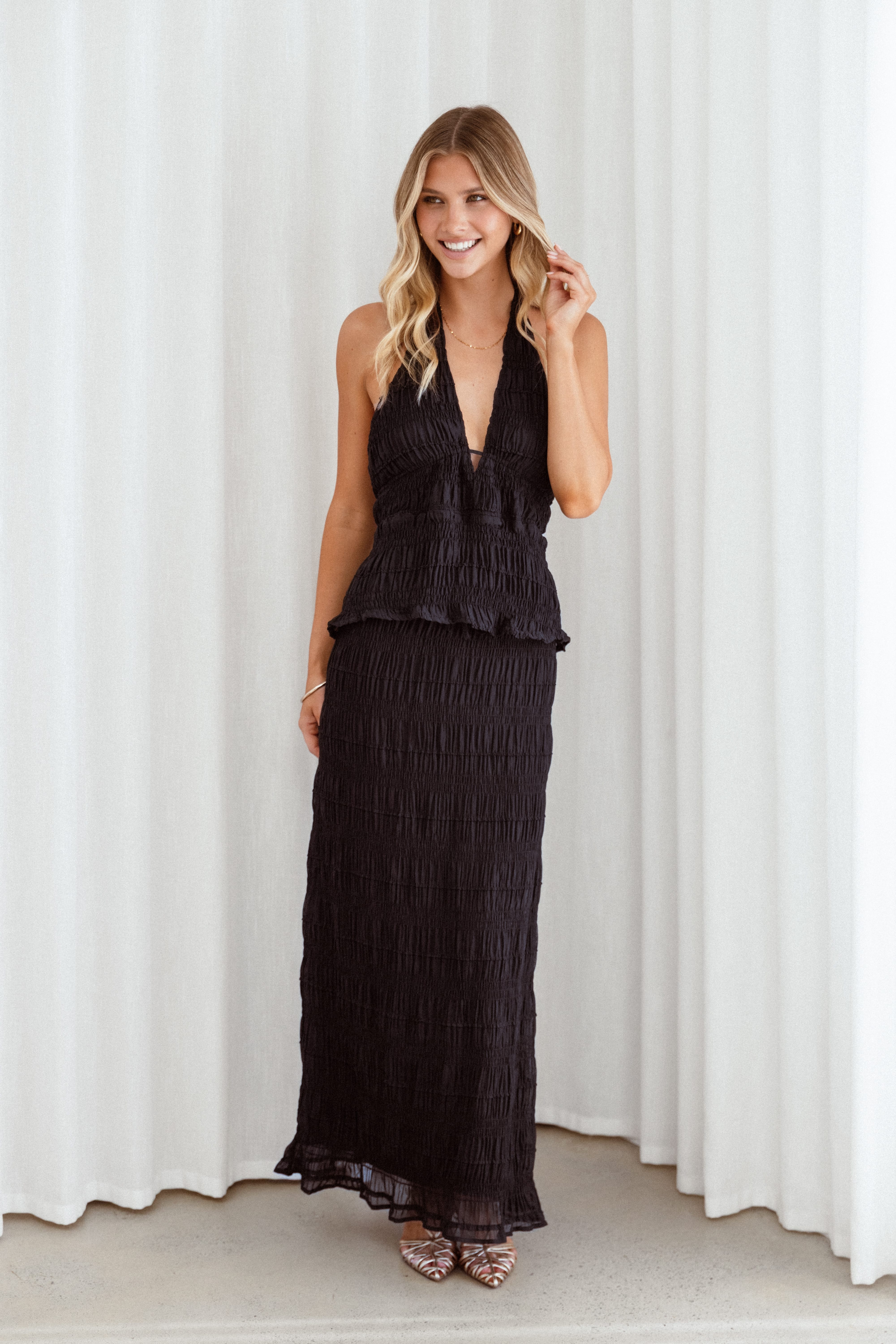 Zafira Textured Halter Top - Black | Petal & Pup USA