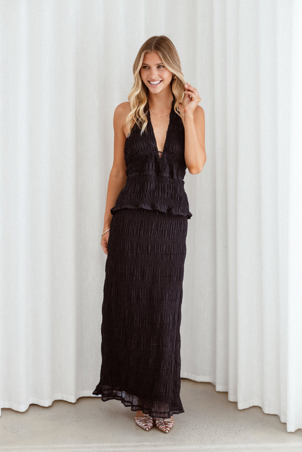 Petal and Pup USA TOPS Zafira Textured Halter Top - Black