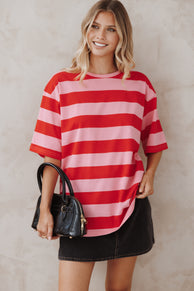 Petal and Pup USA TOPS Zestora Tee - Red Pink Stripe