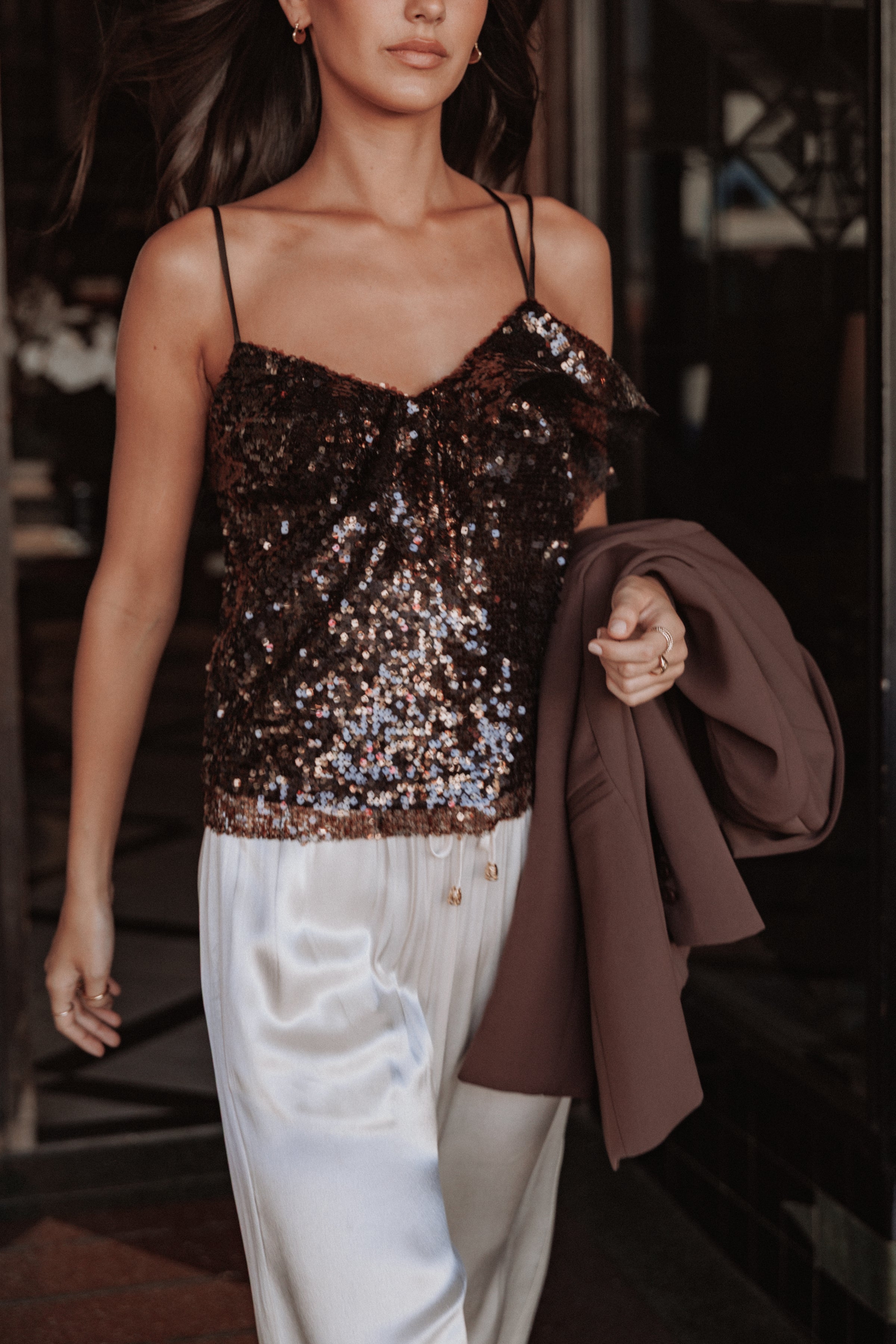 Petal and Pup USA TOPS Zinnia Sequins Sleeveless Top - Brown