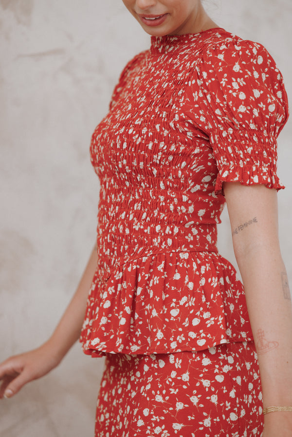 Petal and Pup USA TOPS Zoella Peplum Top - Red Floral