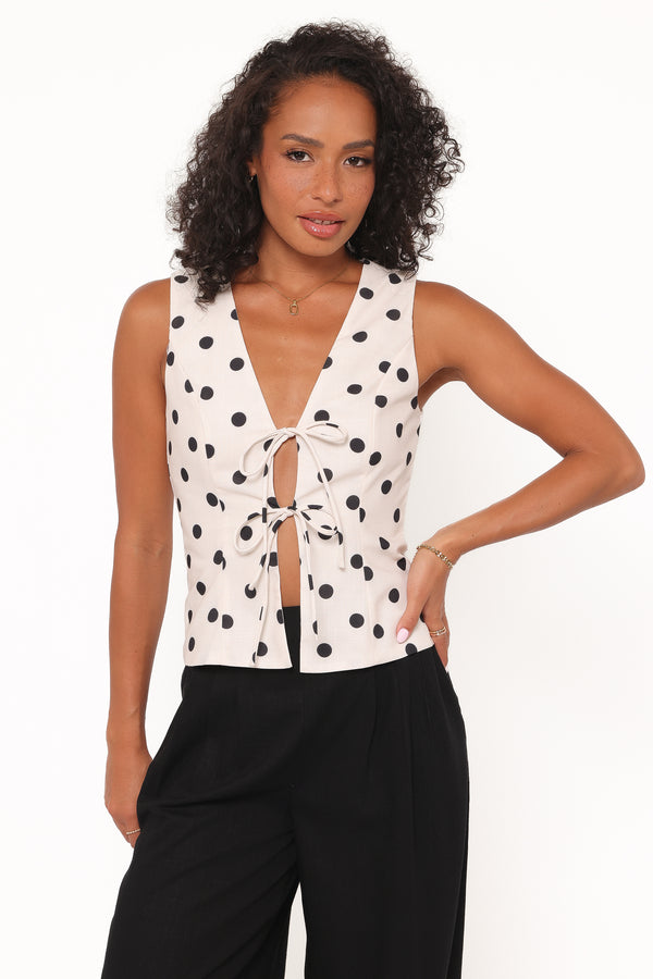 Petal and Pup USA TOPS Zoie Tie Front Vest - Cream Polka Dot