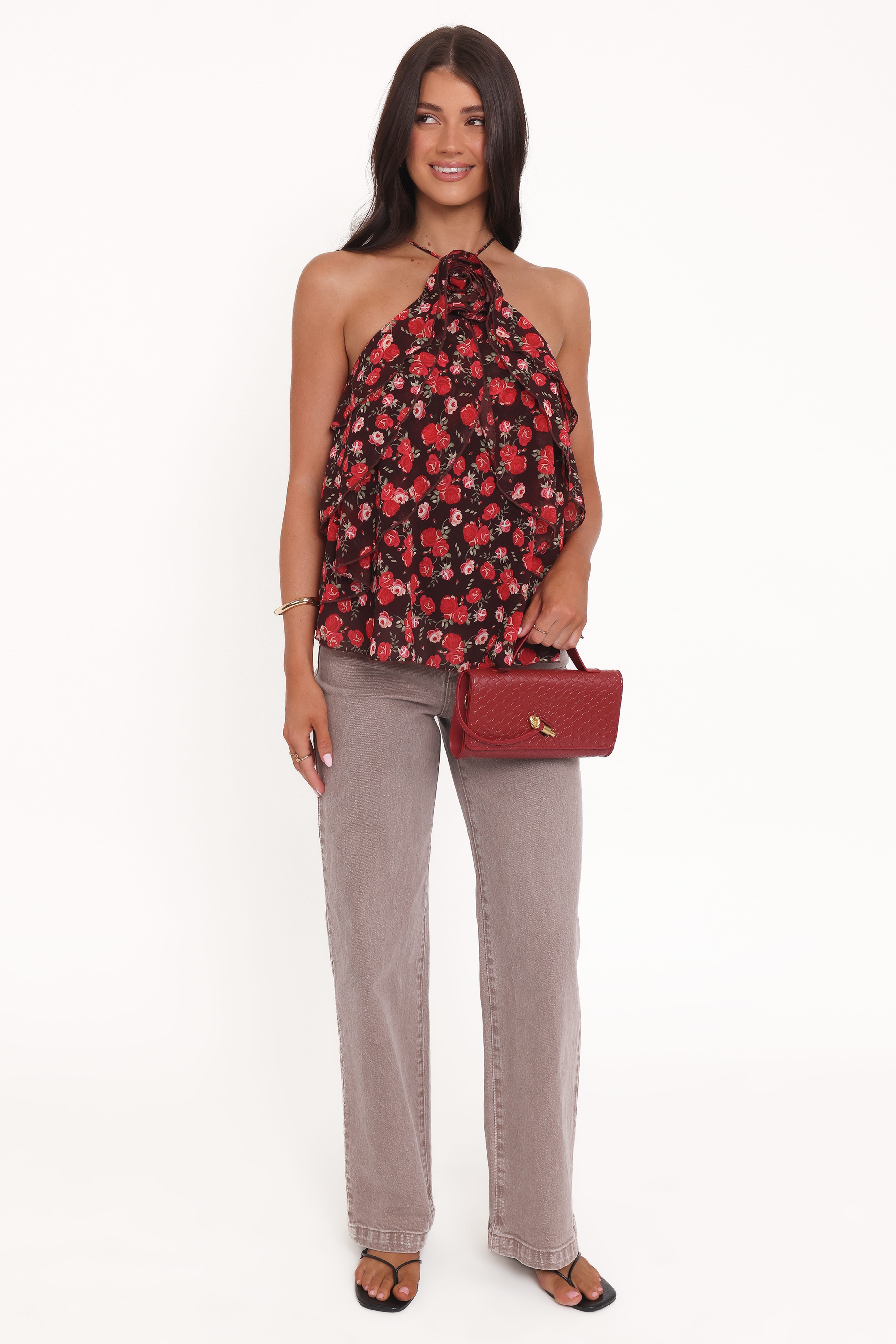Zorina Halter Neck Chiffon Top - Brown Floral | Petal & Pup USA