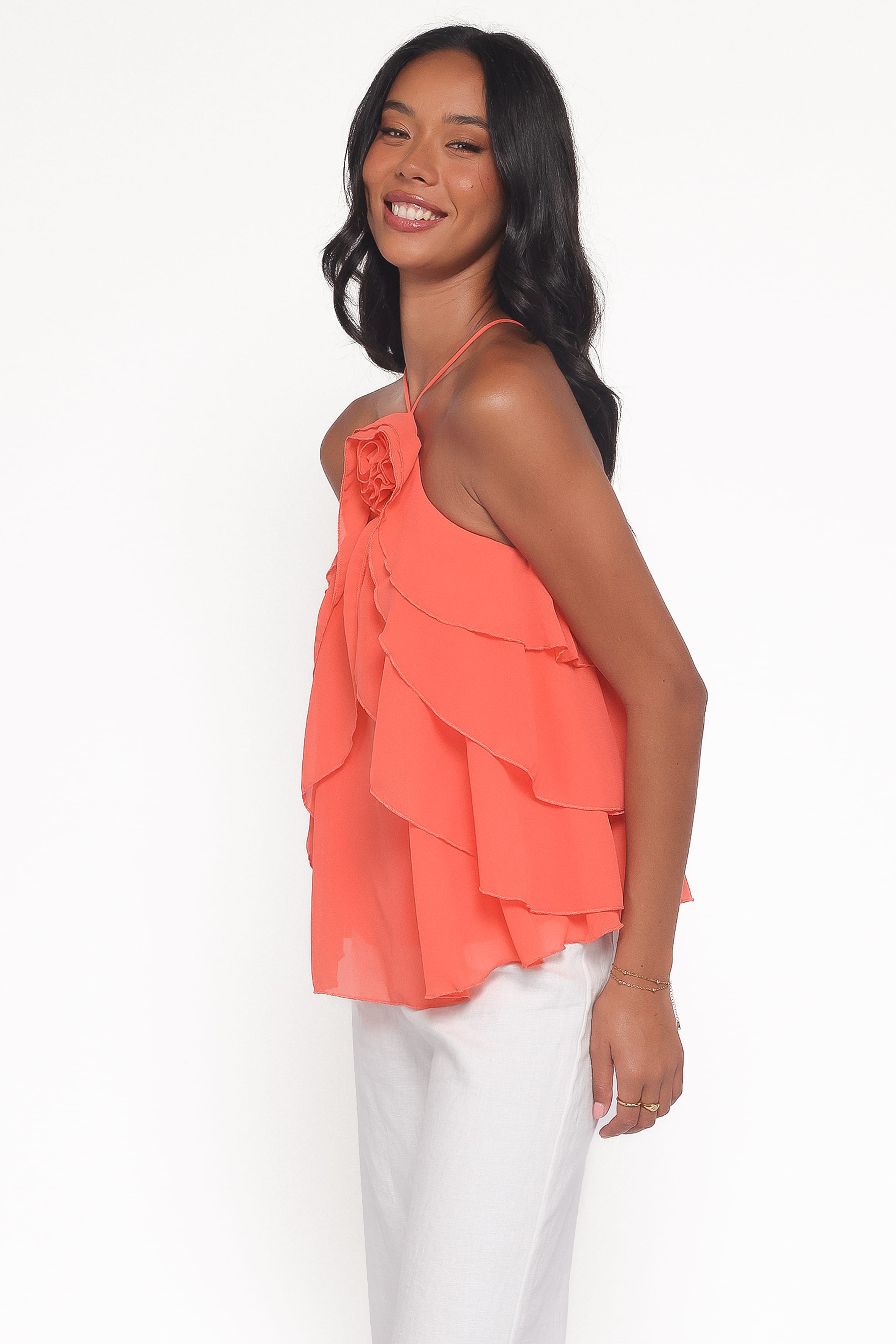 Petal and Pup USA TOPS Zorina Halter Neck Chiffon Top - Sherbert