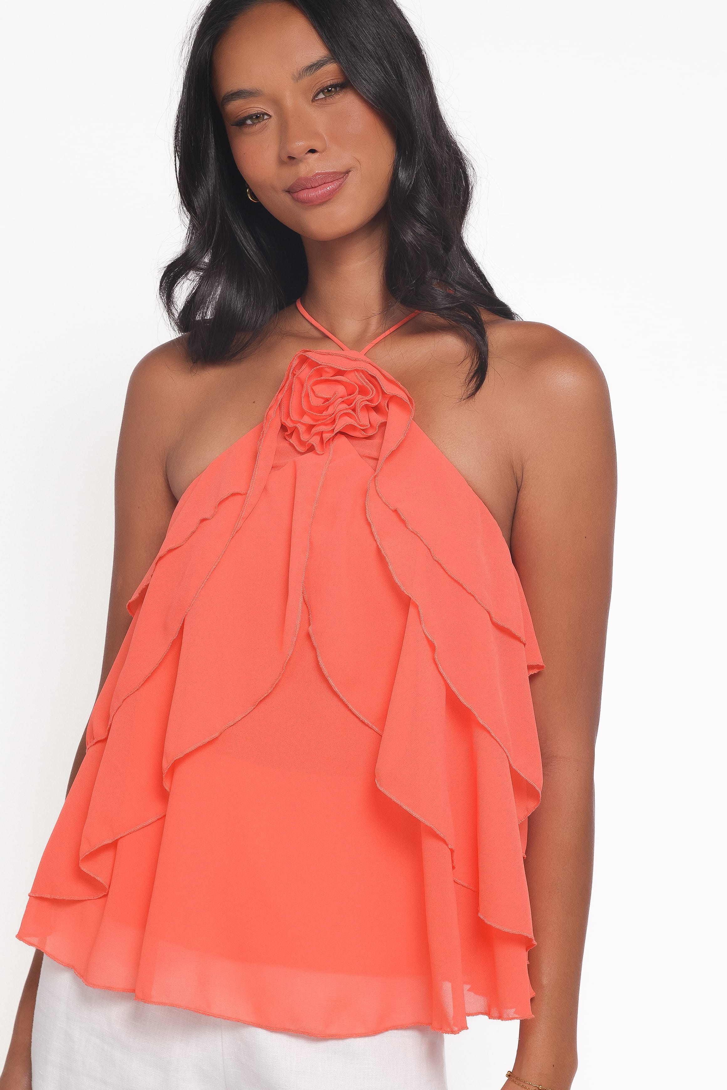 Petal and Pup USA TOPS Zorina Halter Neck Chiffon Top - Sherbert
