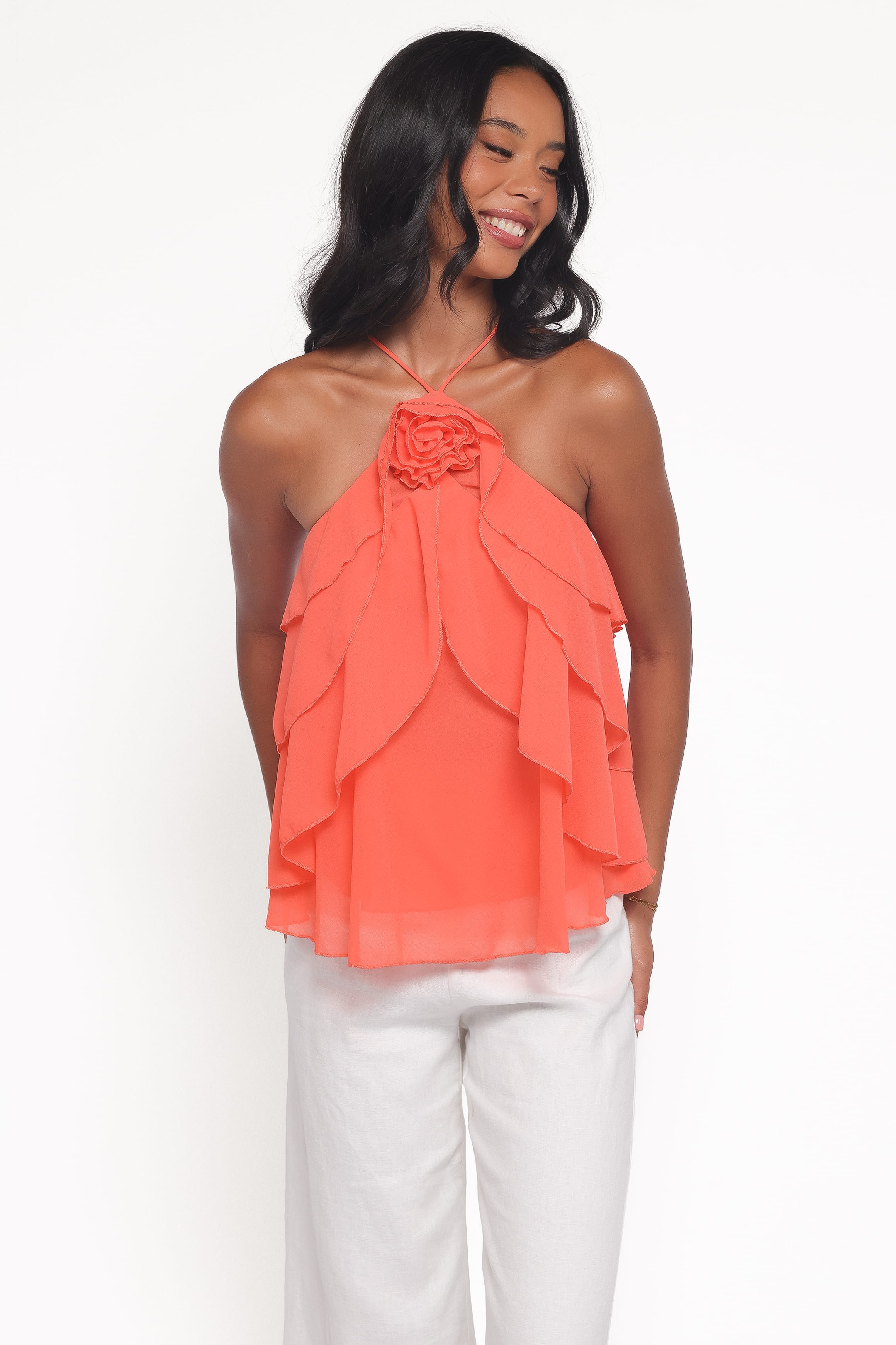 Petal and Pup USA TOPS Zorina Halter Neck Chiffon Top - Sherbert