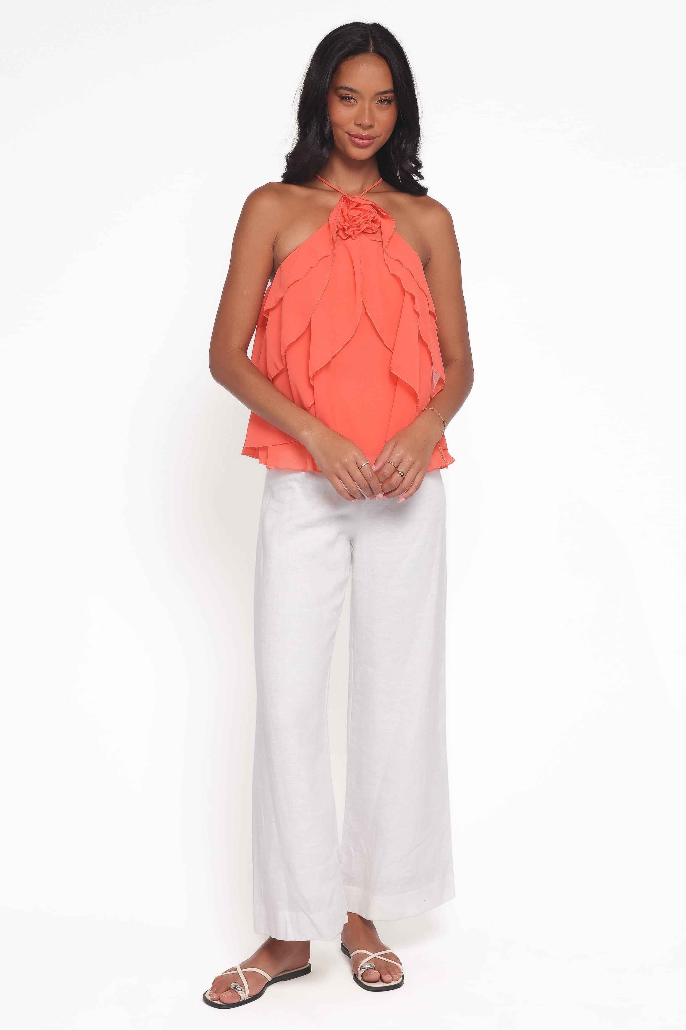 Petal and Pup USA TOPS Zorina Halter Neck Chiffon Top - Sherbert