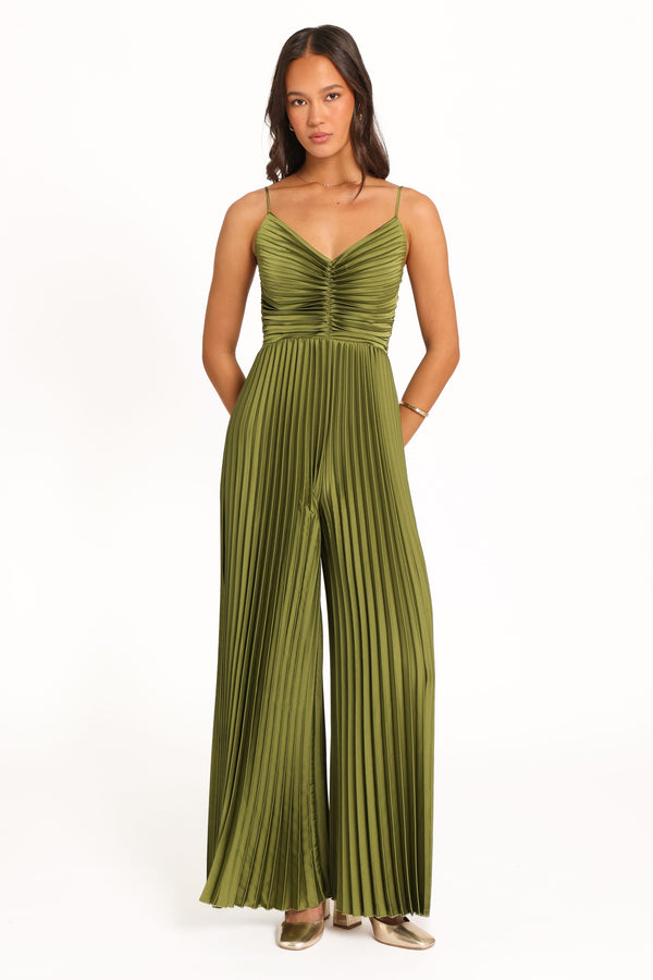 PLAYSUITS Angelique Pleated Jumpsuit - Olive Green