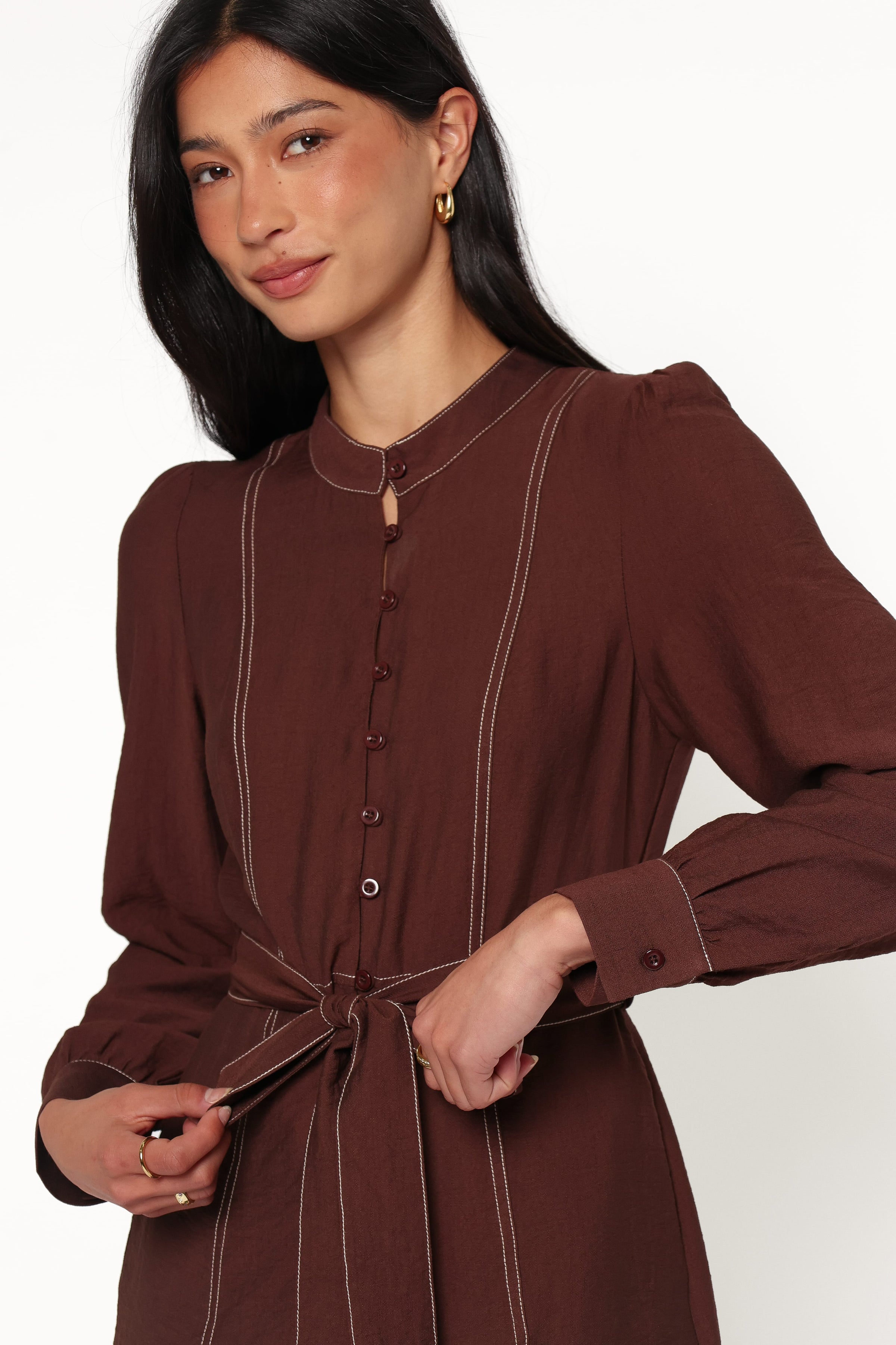 PLAYSUITS Benni Long Sleeve Romper - Chocolate