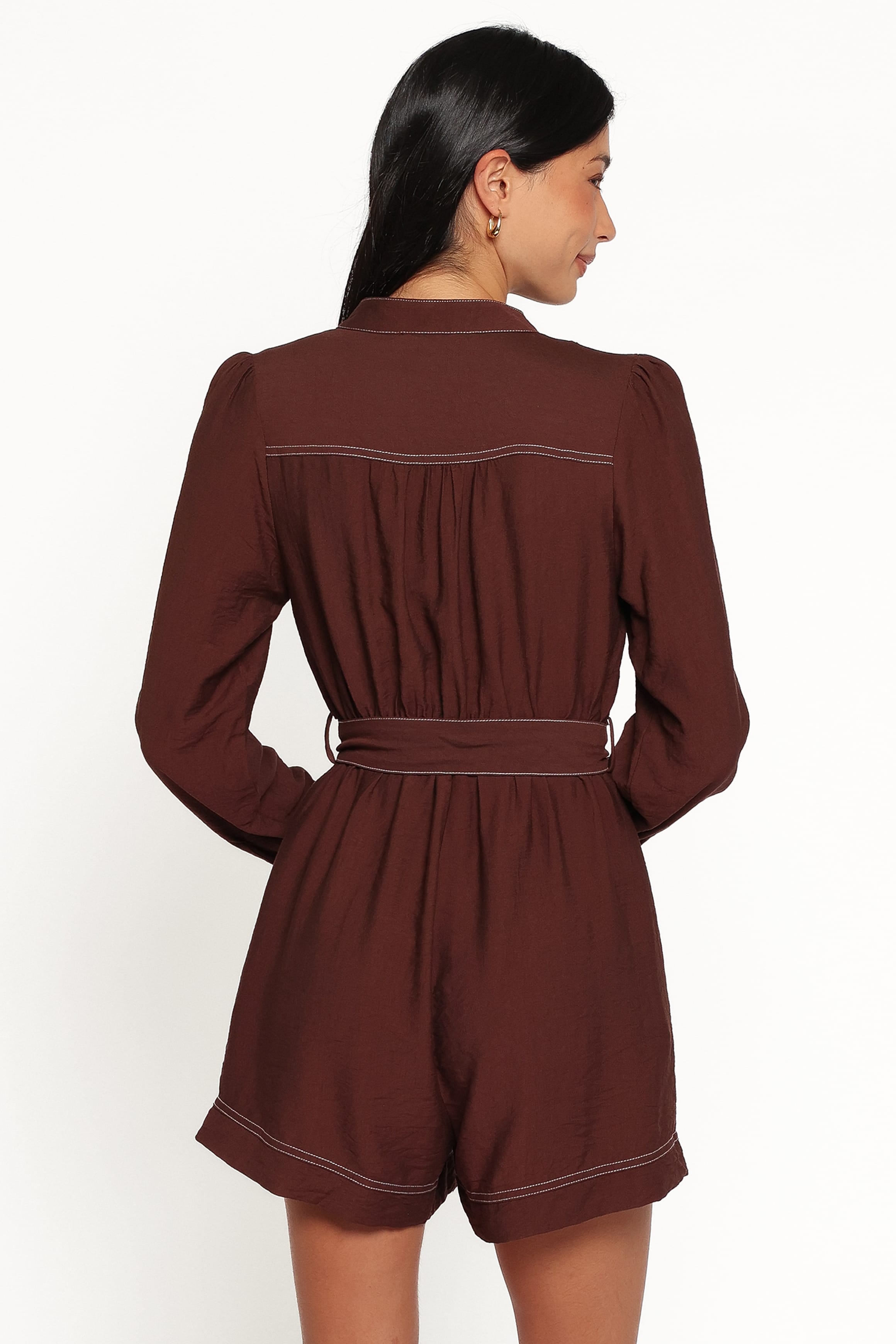 PLAYSUITS Benni Long Sleeve Romper - Chocolate