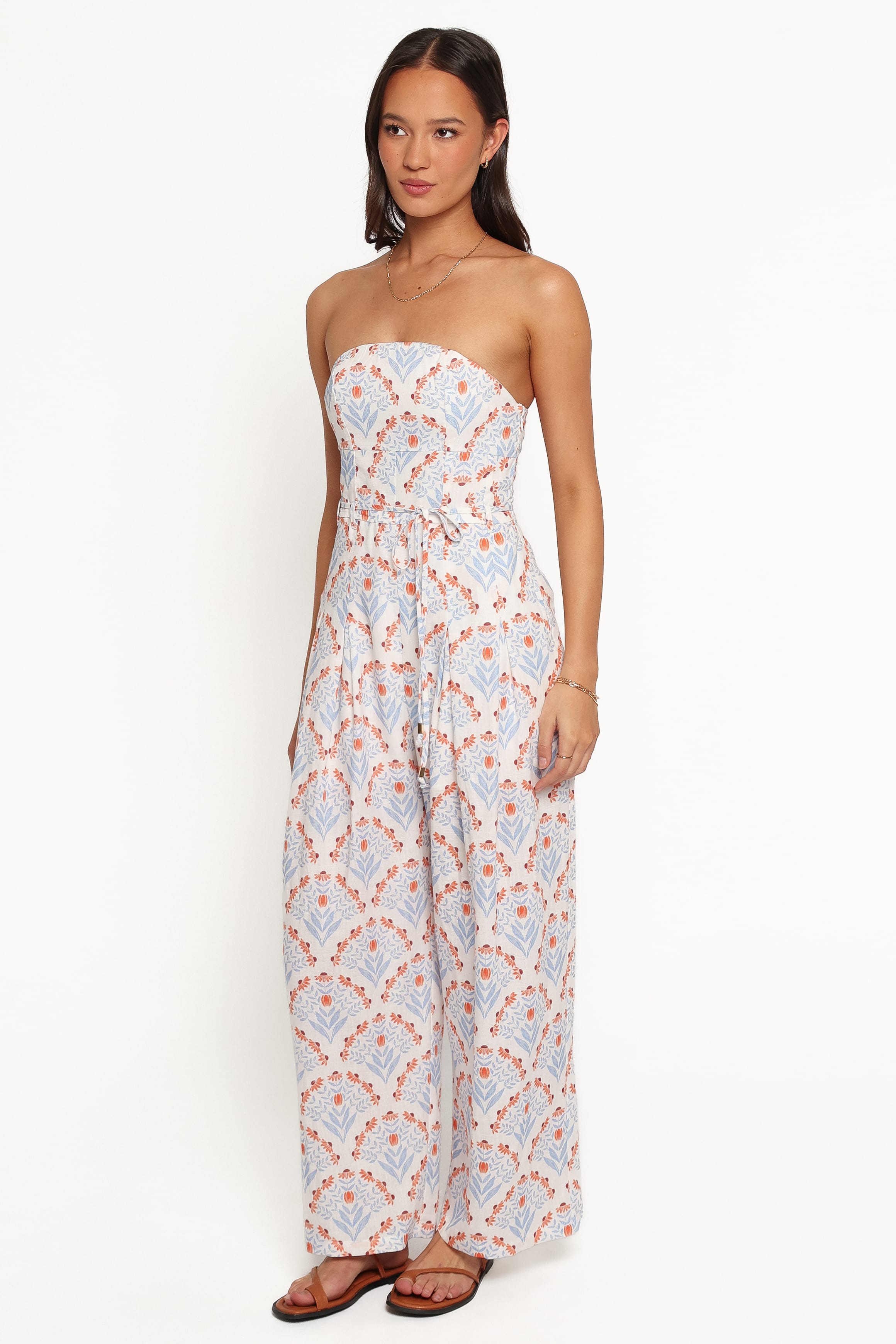 PLAYSUITS Calliope Tie Waist Jumpsuit - White Blue