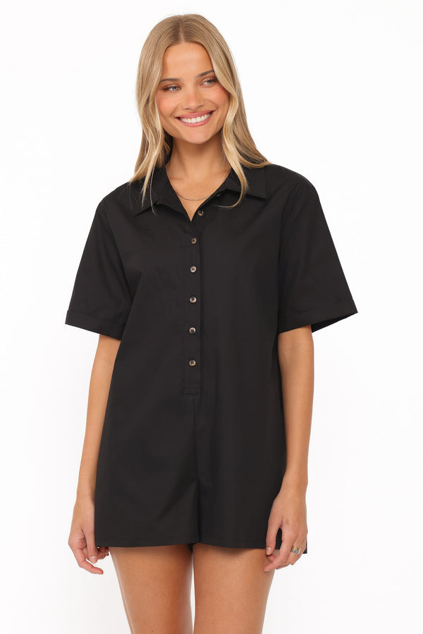 PLAYSUITS Calypso Button Front Romper - Black
